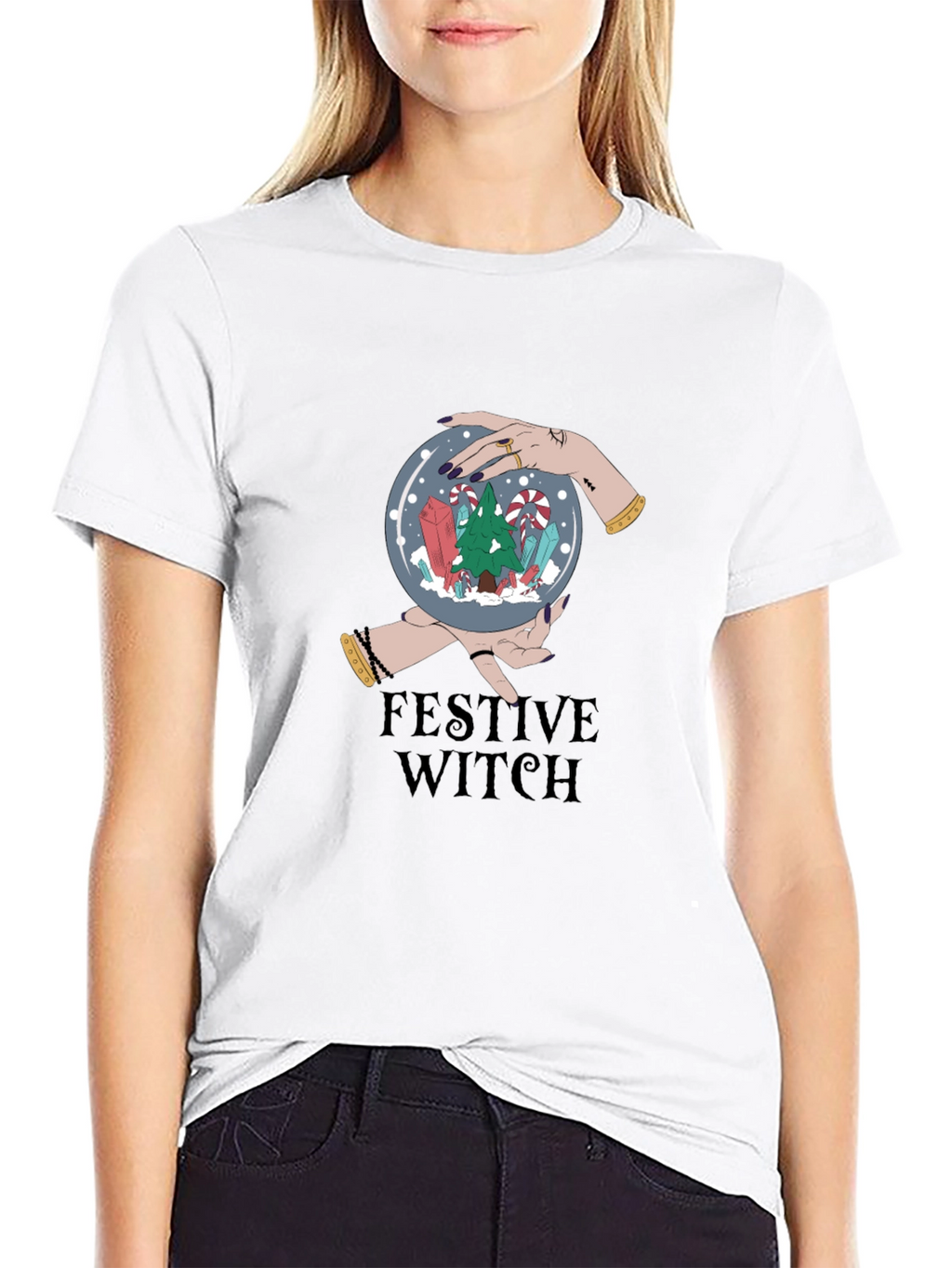 Festive Witch Graphic Tee - Holiday Magic Shirt