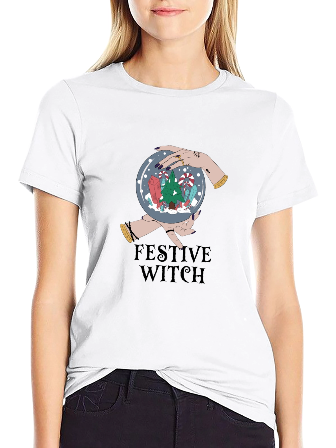 Festive Witch Graphic Tee - Holiday Magic Shirt