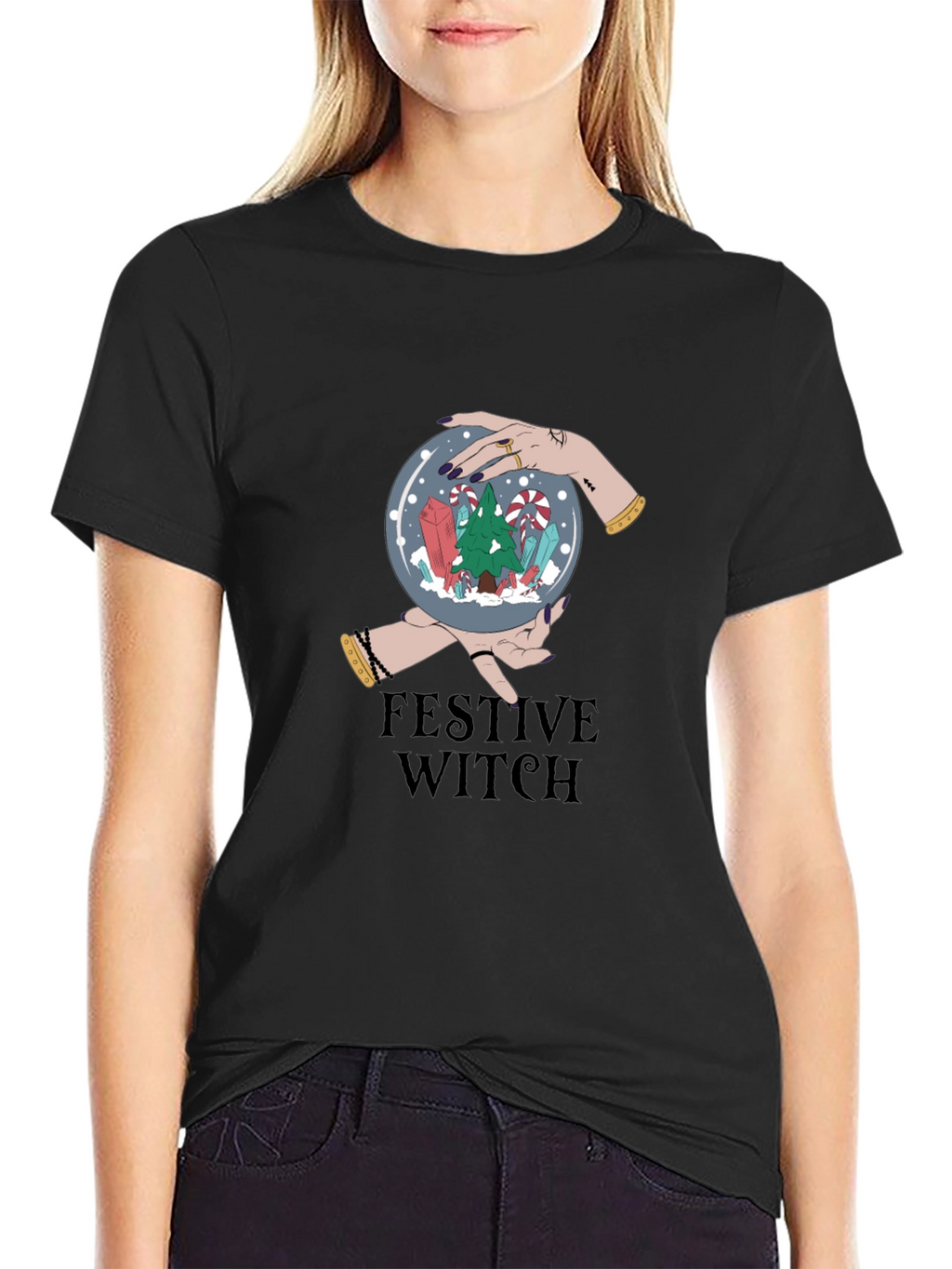 Festive Witch Graphic Tee - Holiday Magic Shirt