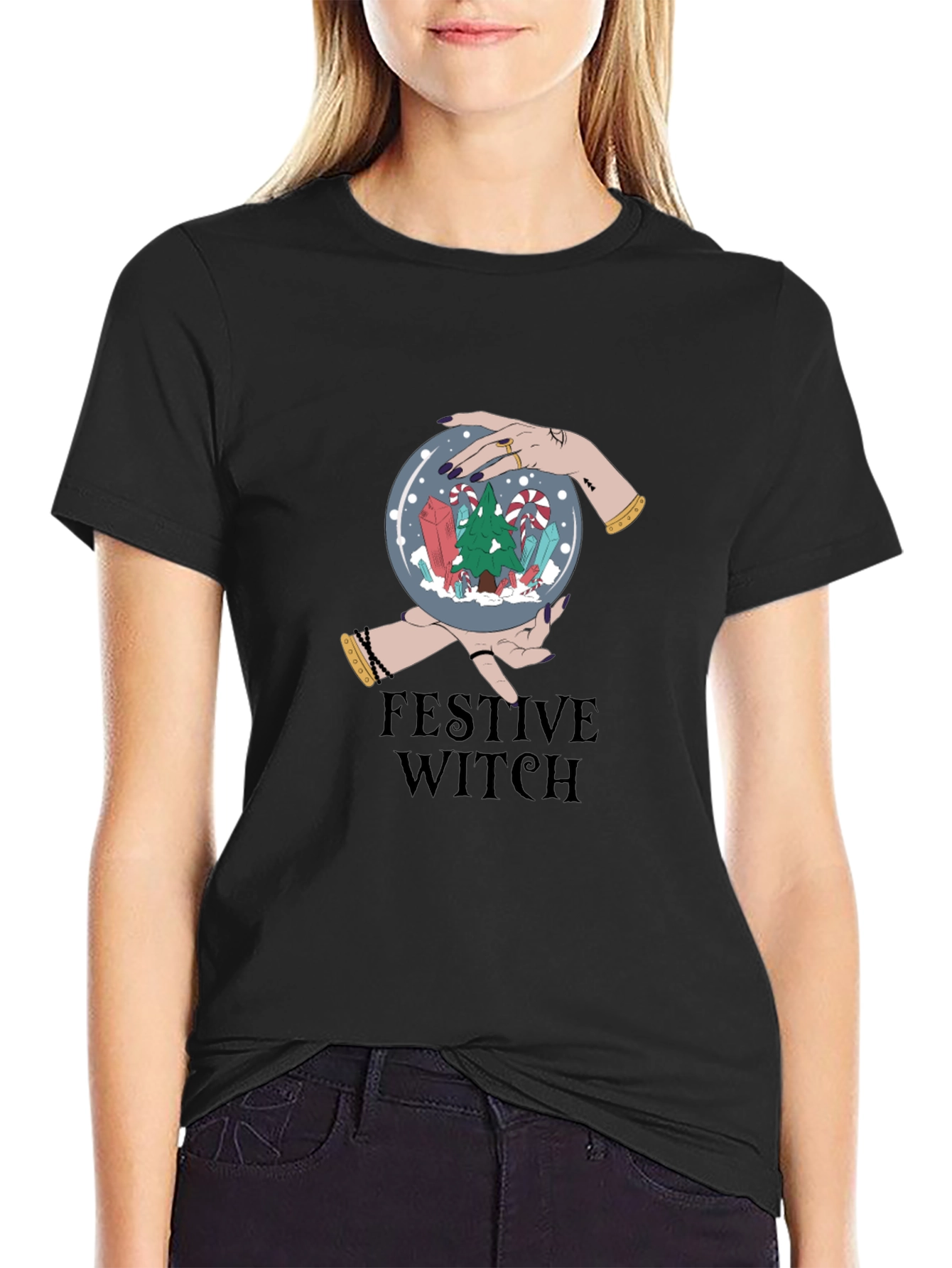 Festive Witch Graphic Tee - Holiday Magic Shirt