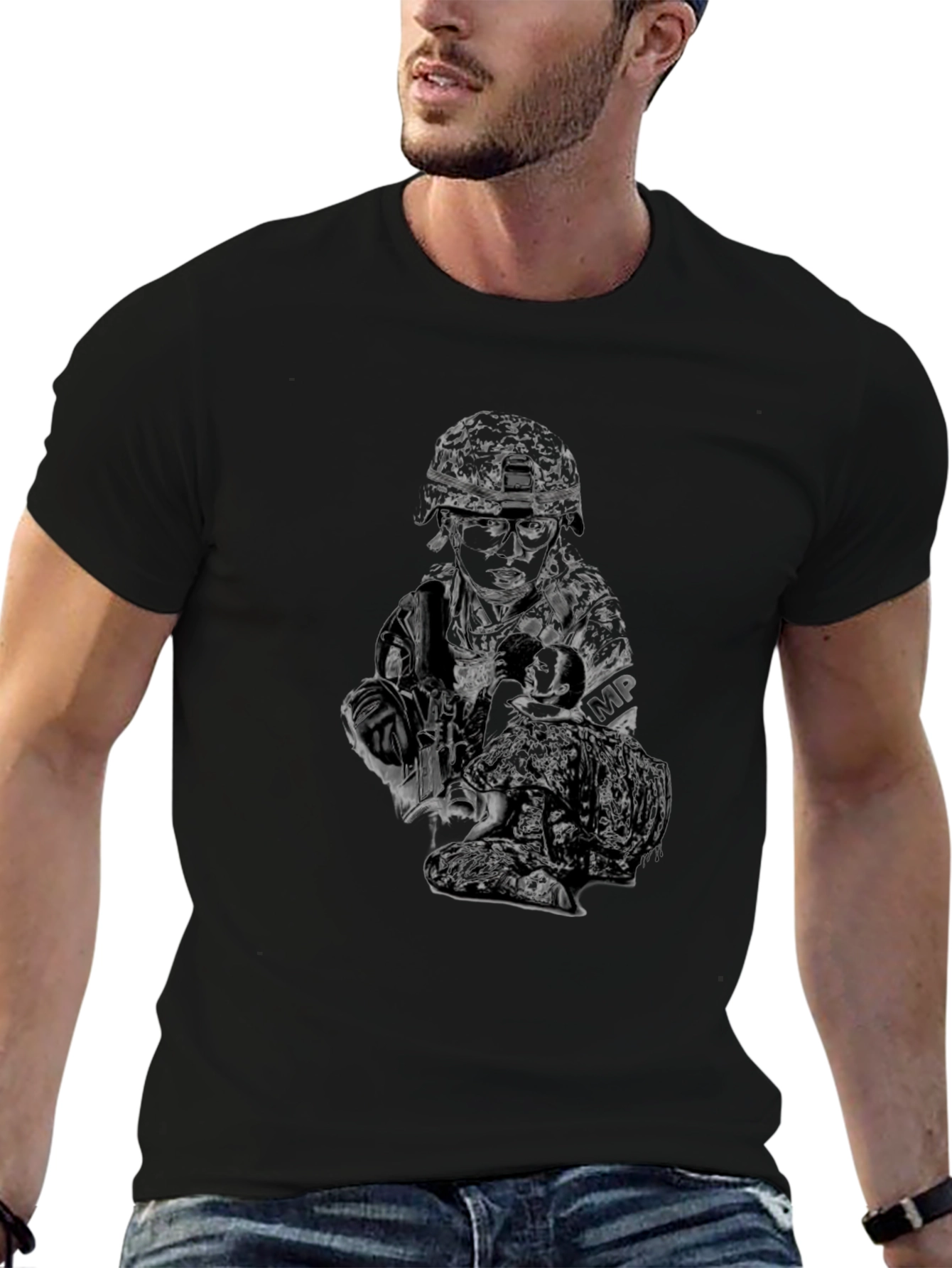 Black Military Graphic T-Shirt
