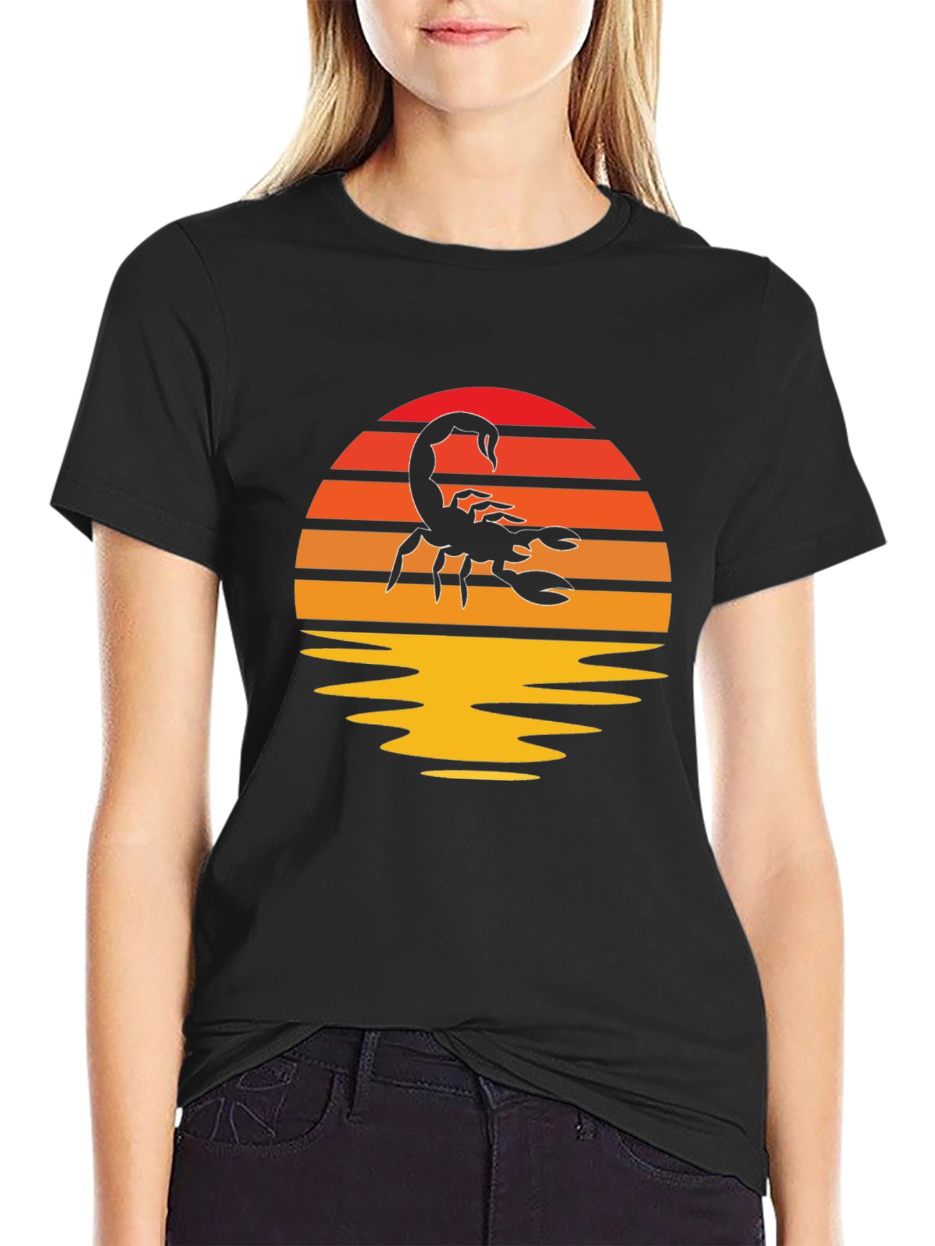 Scorpion Sunset Graphic Tee - Black Cotton T-Shirt