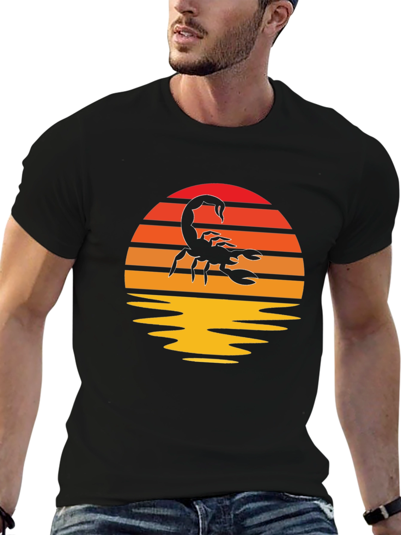 Scorpion Sunset Graphic Tee - Black Cotton T-Shirt