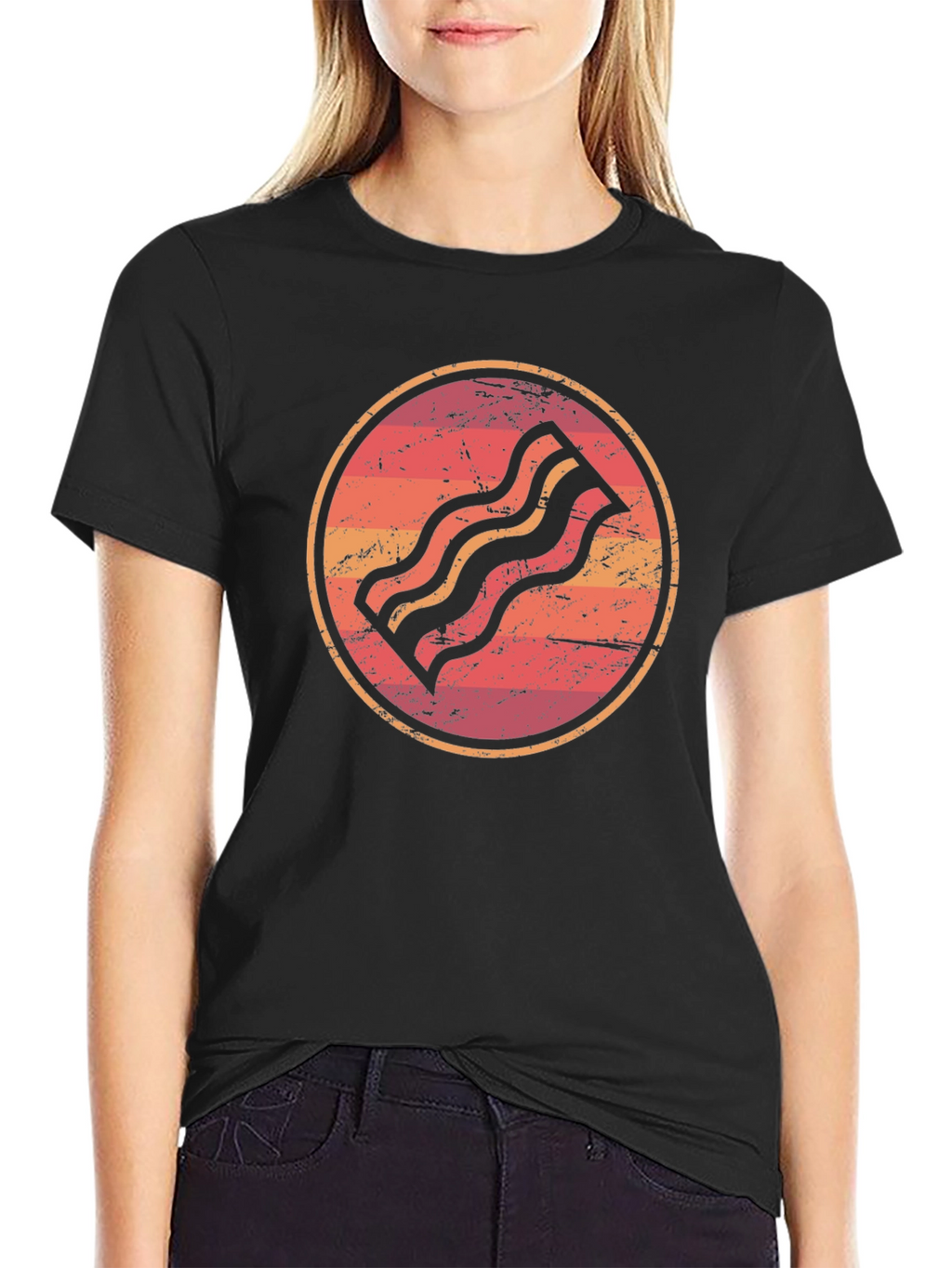 Retro Bacon Graphic Tee - Black Unisex T-Shirt