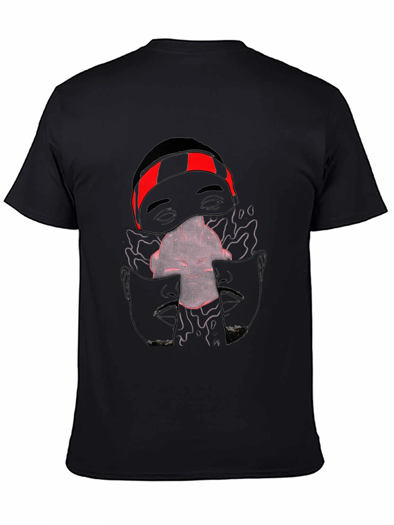 Unique Graphic Print Crew Neck Tee - Black