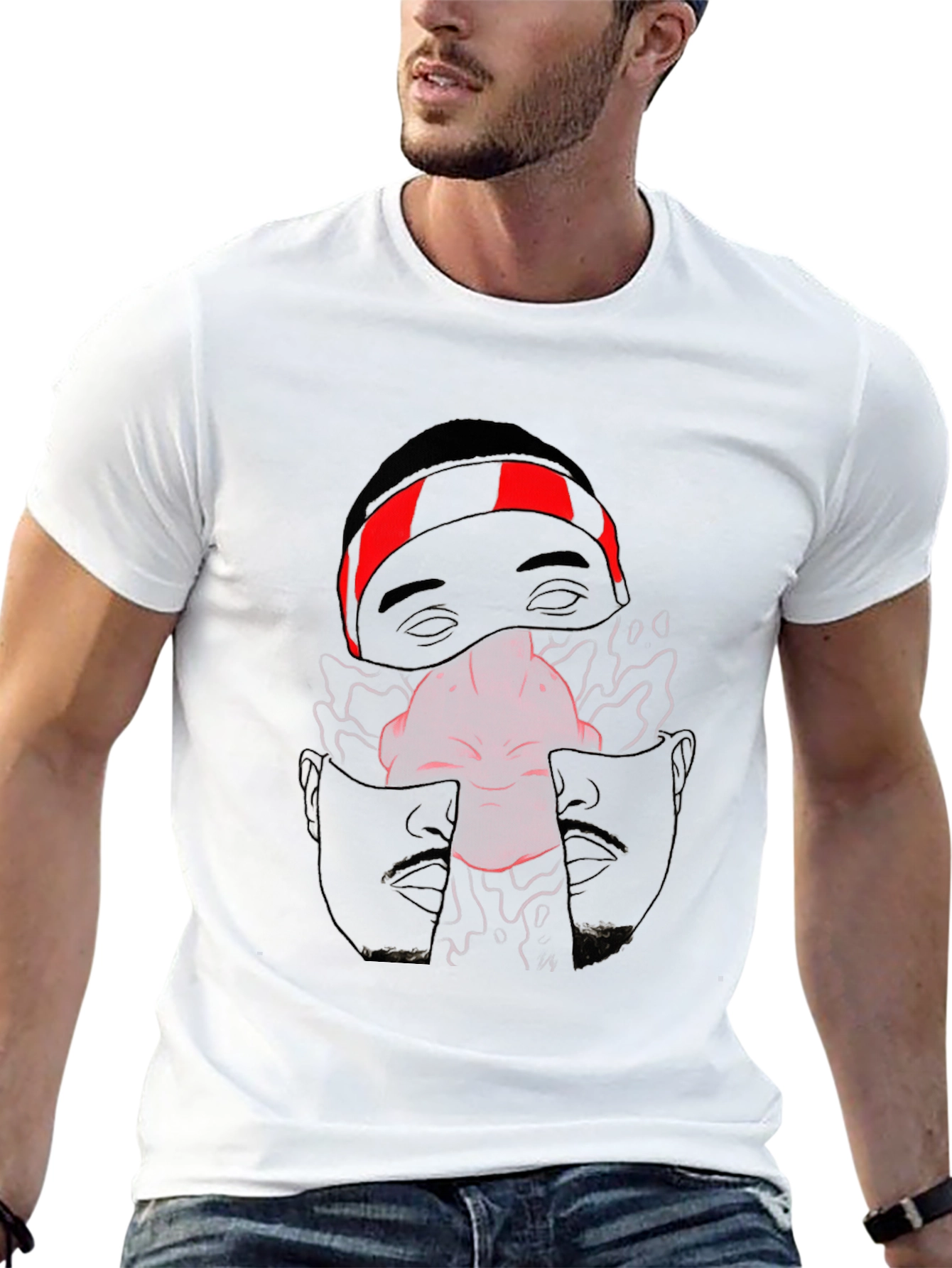Unique Graphic Print Crew Neck Tee - Black