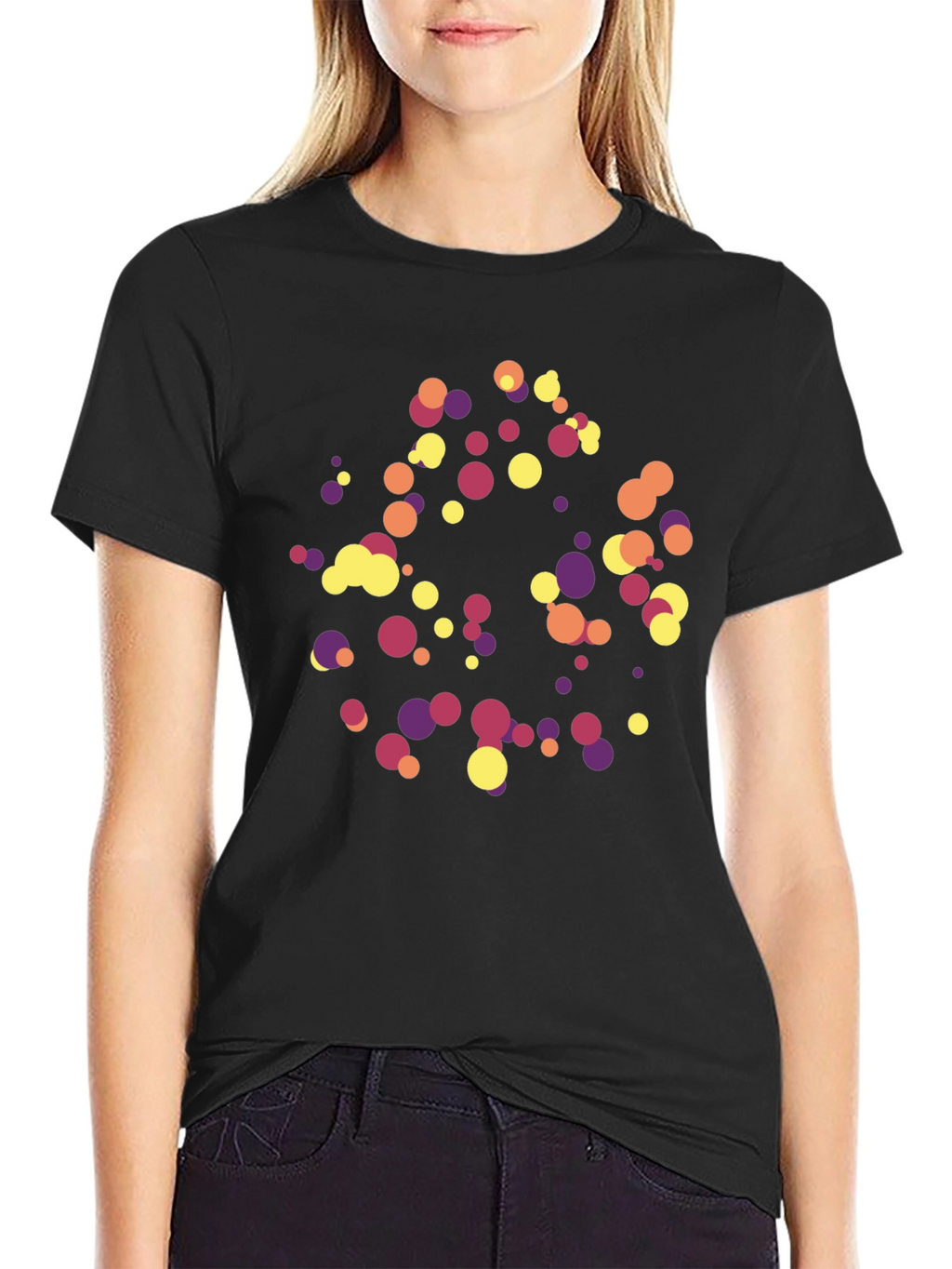 Abstract Polka Dot Graphic Tee - Trendy Black T-Shirt