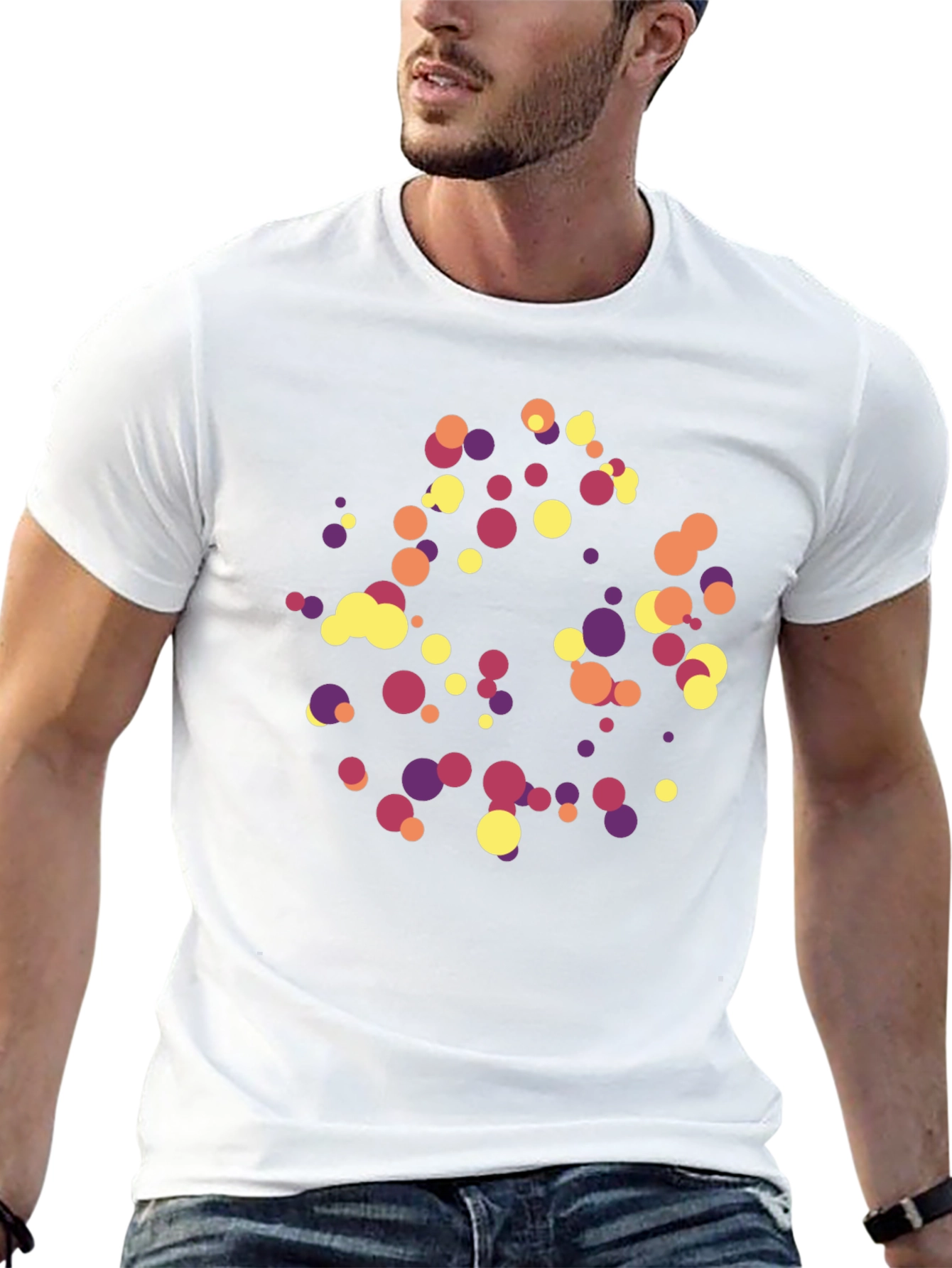 Abstract Polka Dot Graphic Tee - Trendy Black T-Shirt