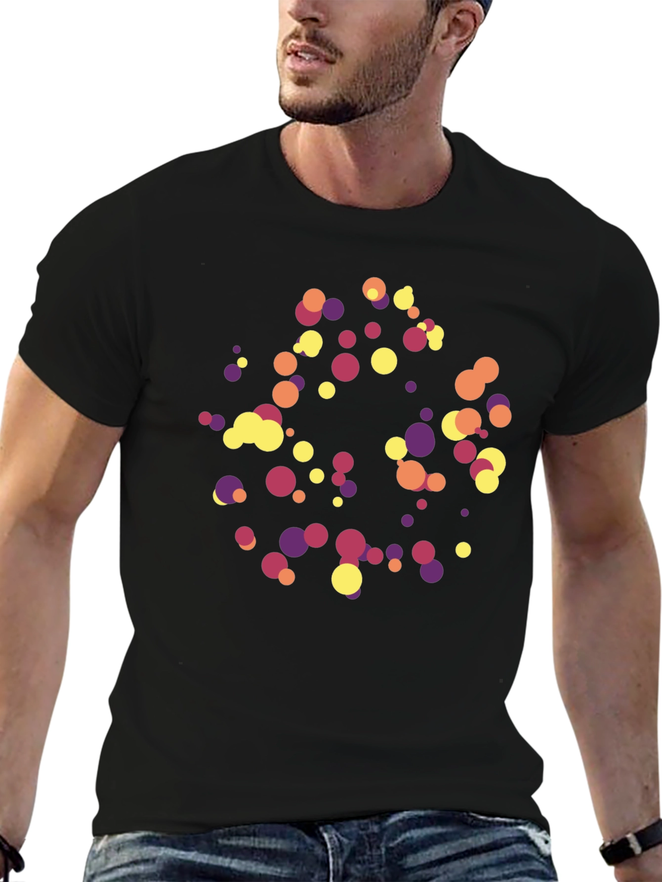 Abstract Polka Dot Graphic Tee - Trendy Black T-Shirt