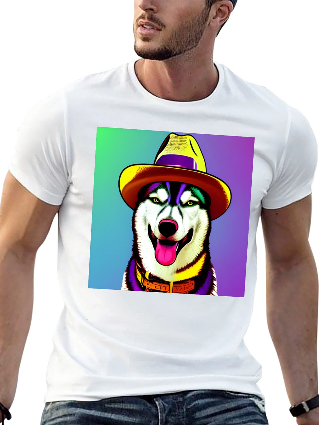 Dog in Hat Graphic Tee - Quirky Style