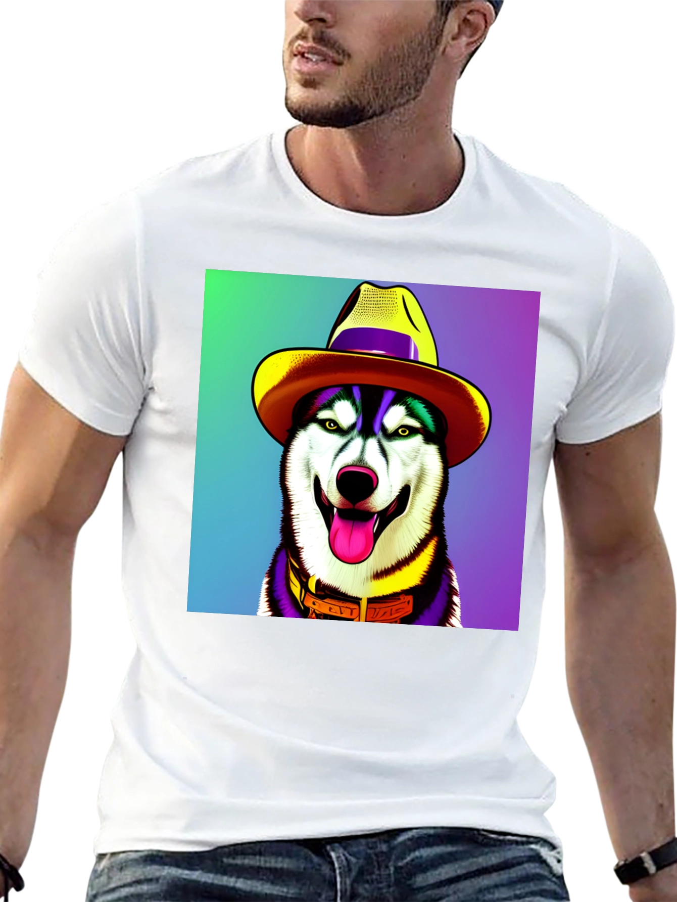 Dog in Hat Graphic Tee - Quirky Style