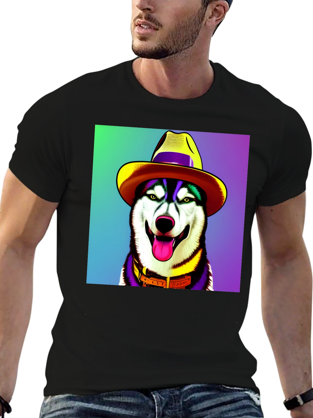 Dog in Hat Graphic Tee - Quirky Style