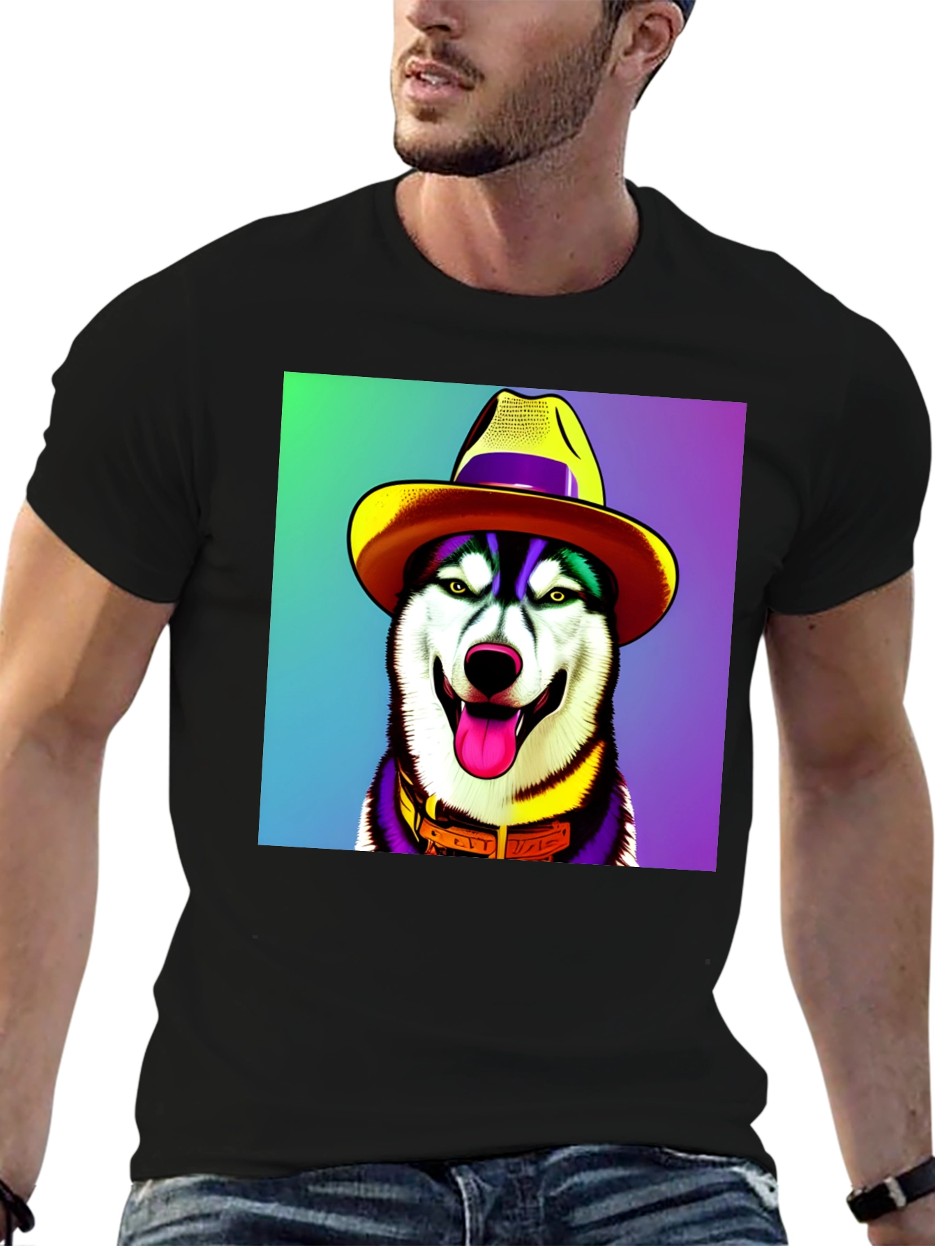 Dog in Hat Graphic Tee - Quirky Style
