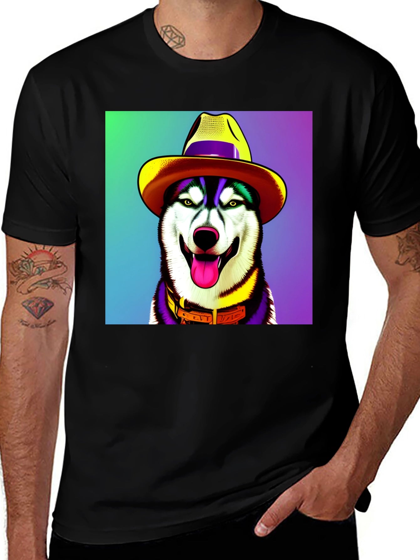 Dog in Hat Graphic Tee - Quirky Style