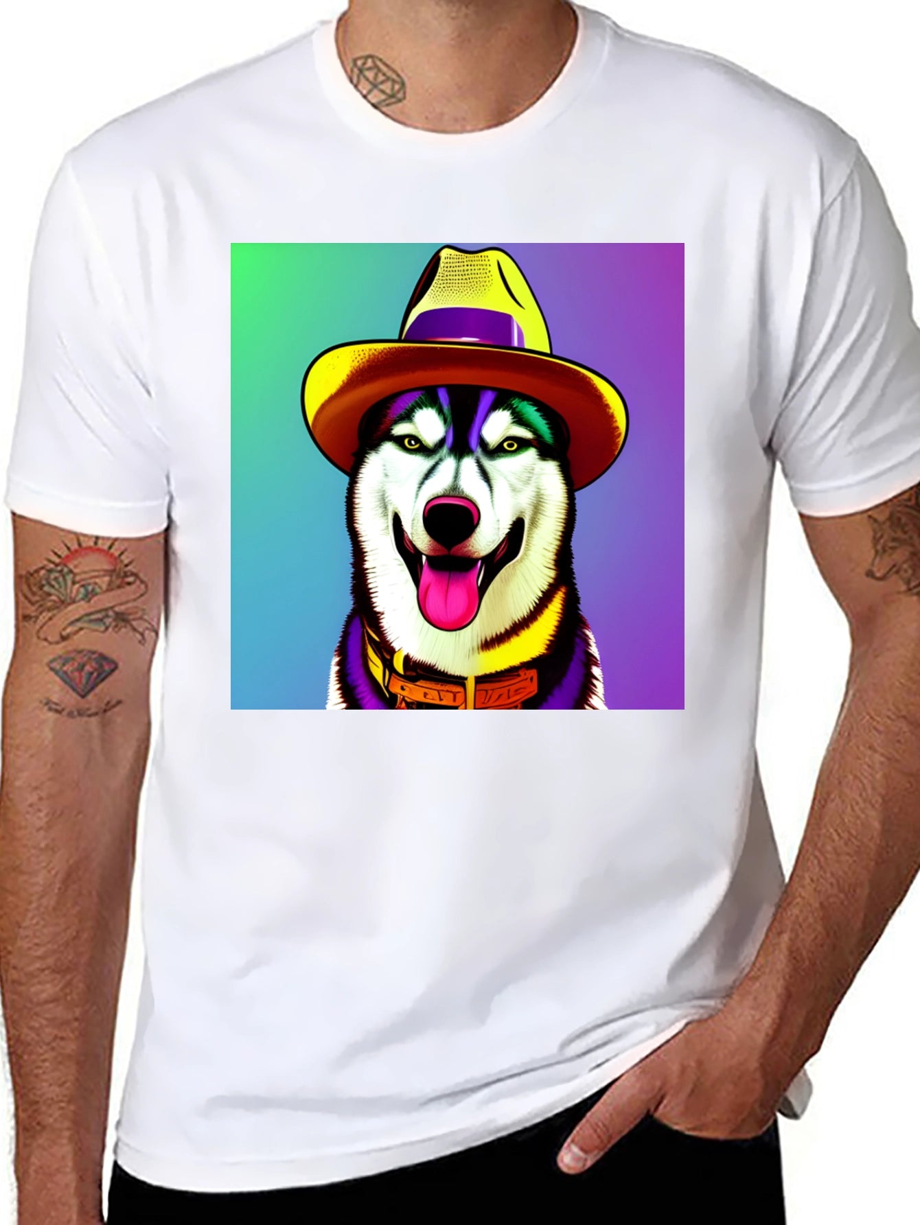 Dog in Hat Graphic Tee - Quirky Style