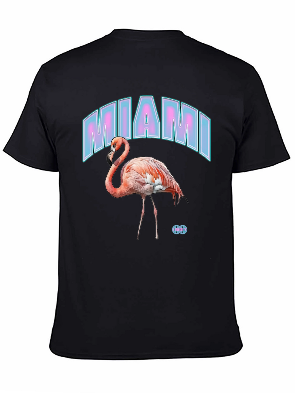 Miami Flamingo Graphic Tee - Black Cotton Casual T-Shirt