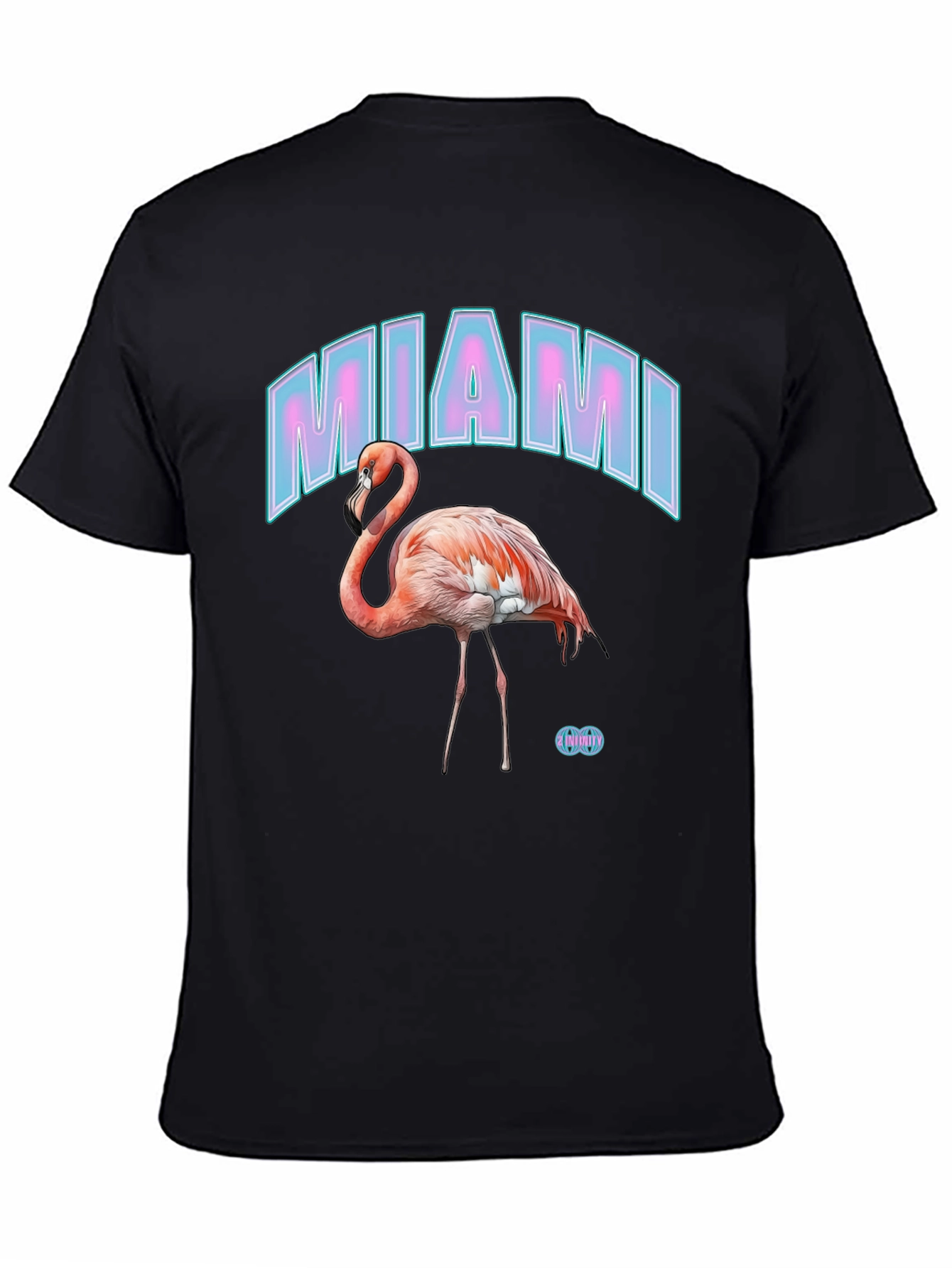 Miami Flamingo Graphic Tee - Black Cotton Casual T-Shirt