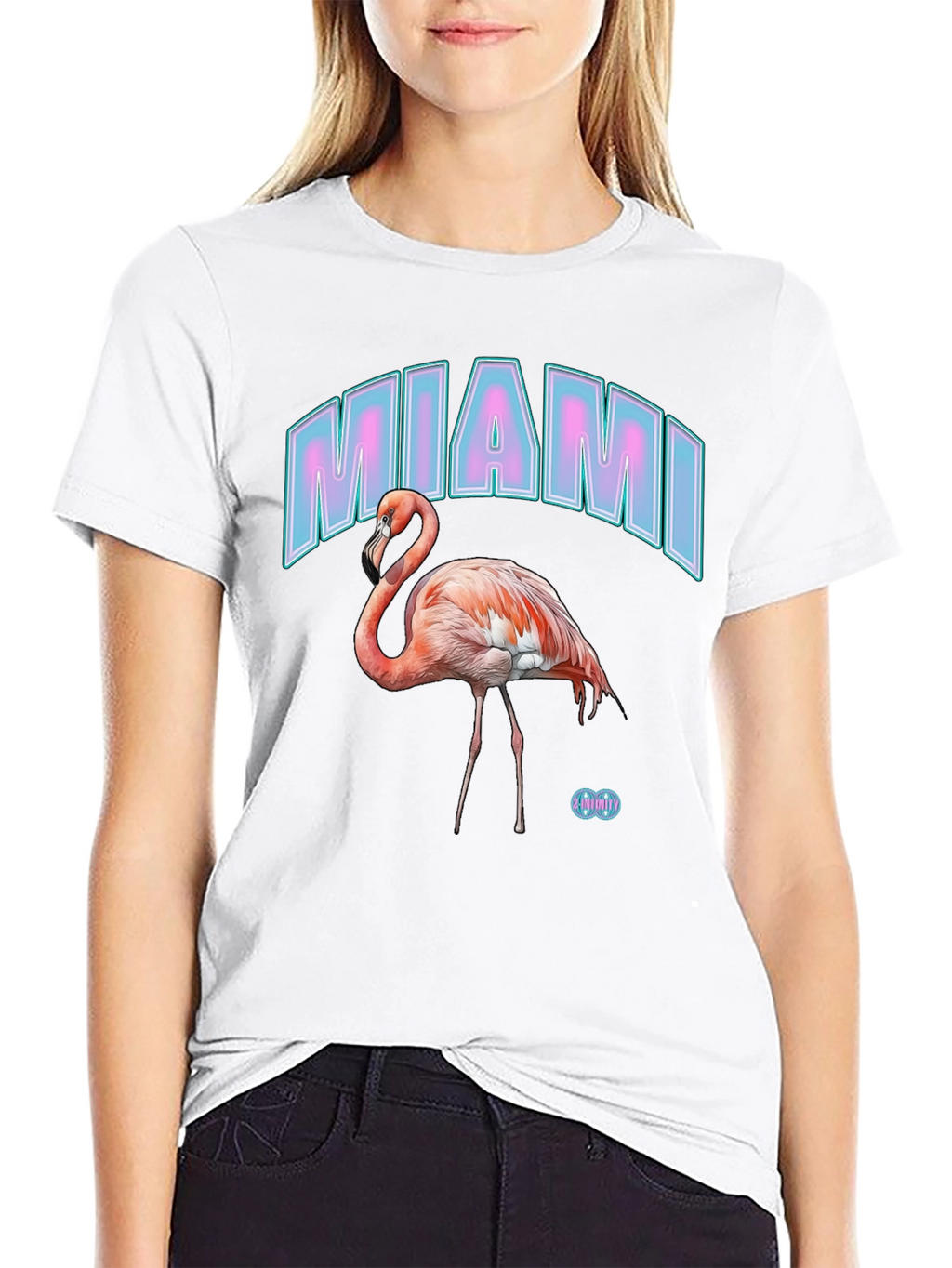 Miami Flamingo Graphic Tee - Black Cotton Casual T-Shirt
