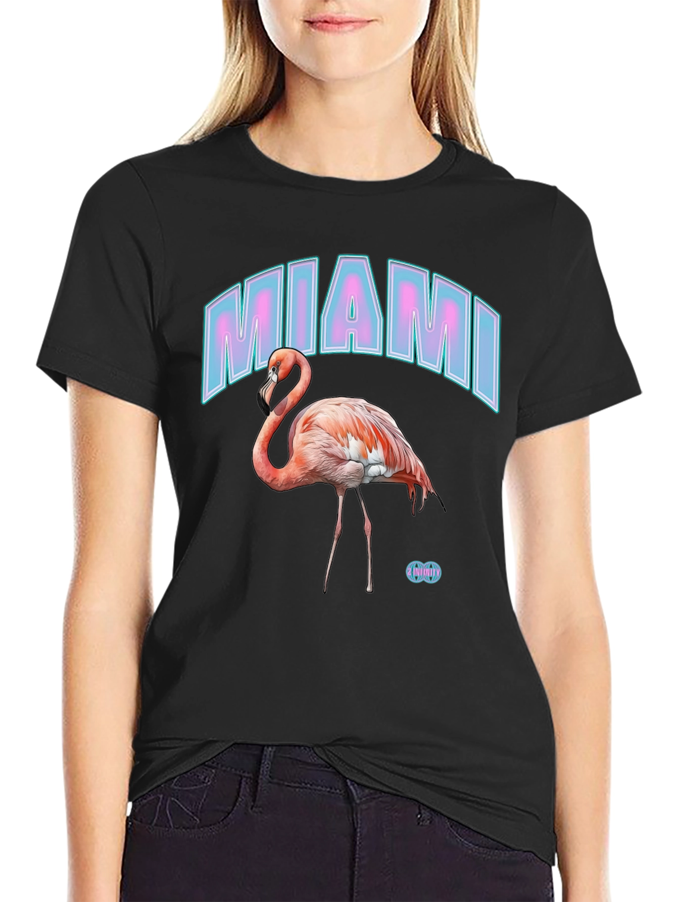 Miami Flamingo Graphic Tee - Black Cotton Casual T-Shirt