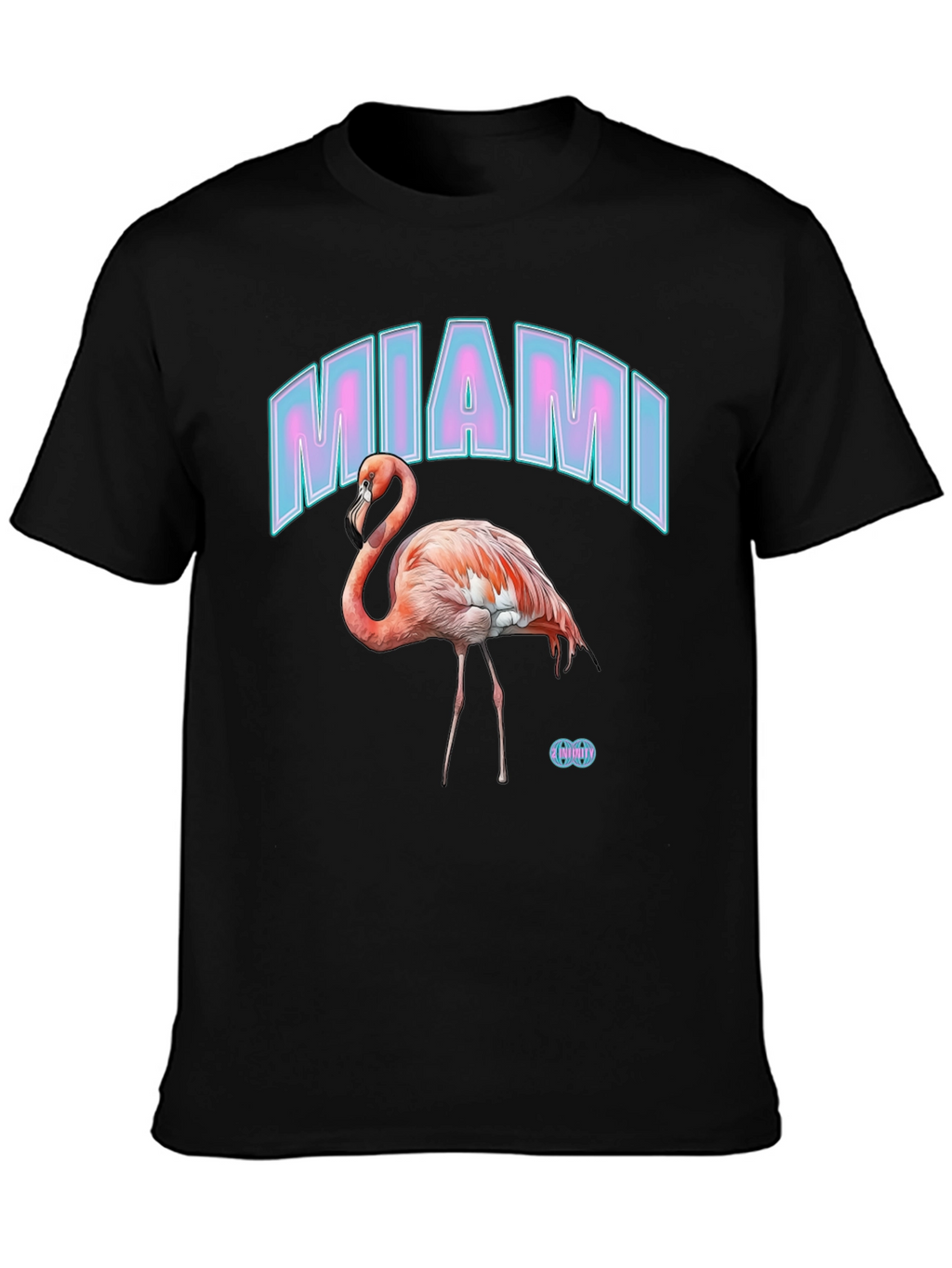 Miami Flamingo Graphic Tee - Black Cotton Casual T-Shirt