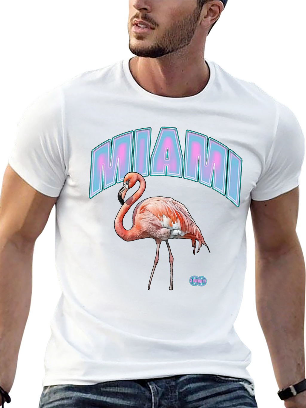 Miami Flamingo Graphic Tee - Black Cotton Casual T-Shirt