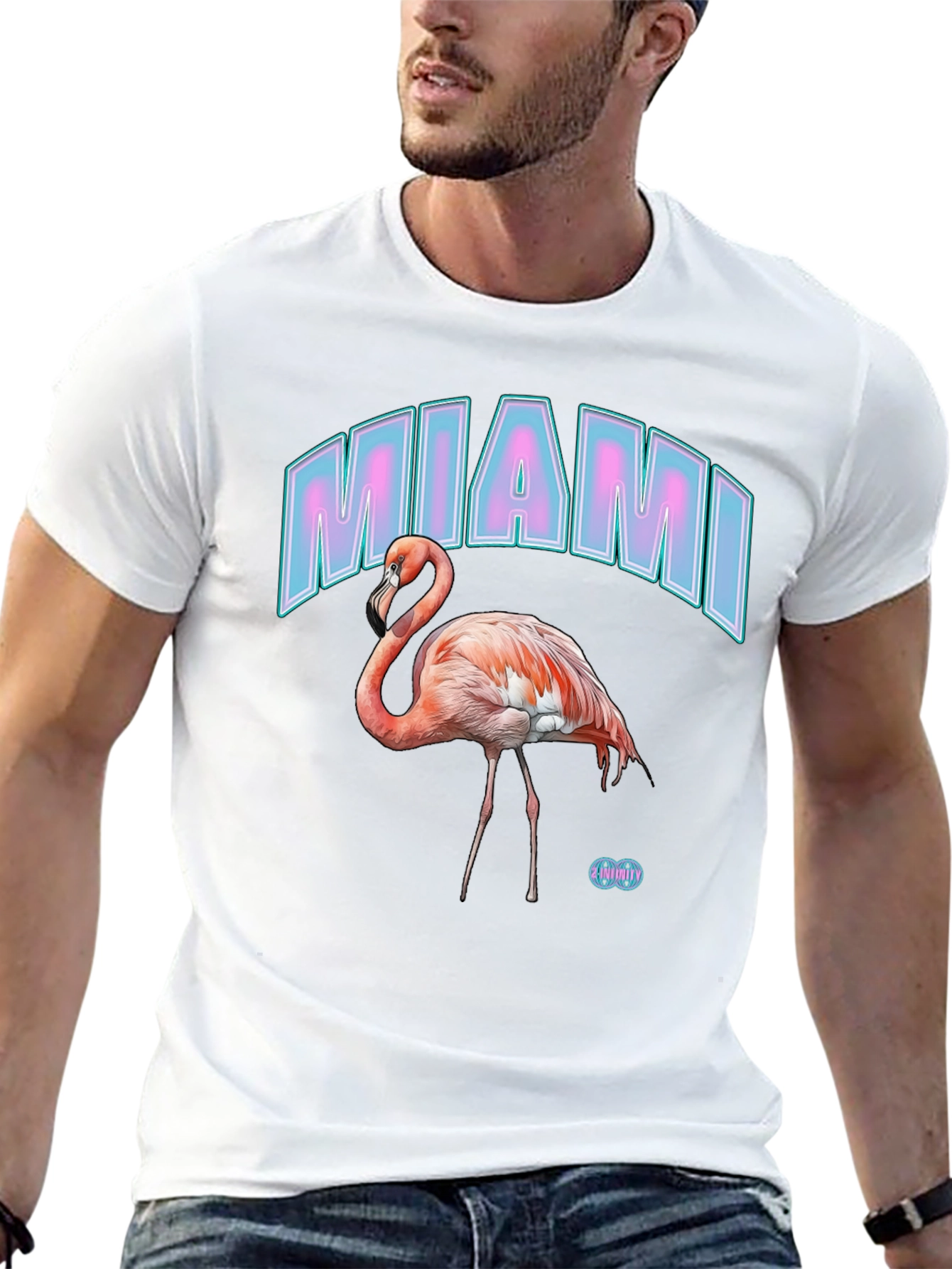 Miami Flamingo Graphic Tee - Black Cotton Casual T-Shirt