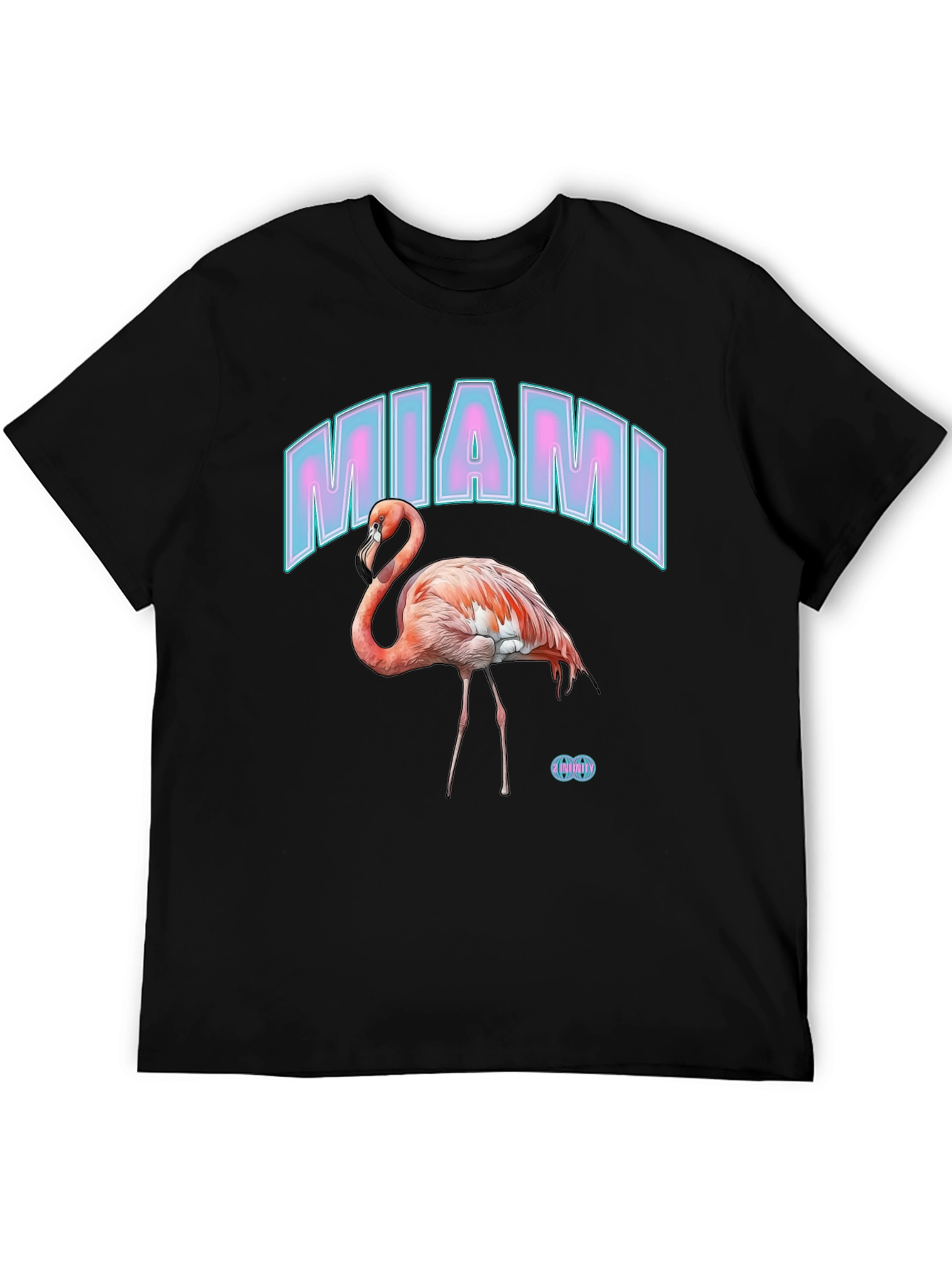 Miami Flamingo Graphic Tee - Black Cotton Casual T-Shirt