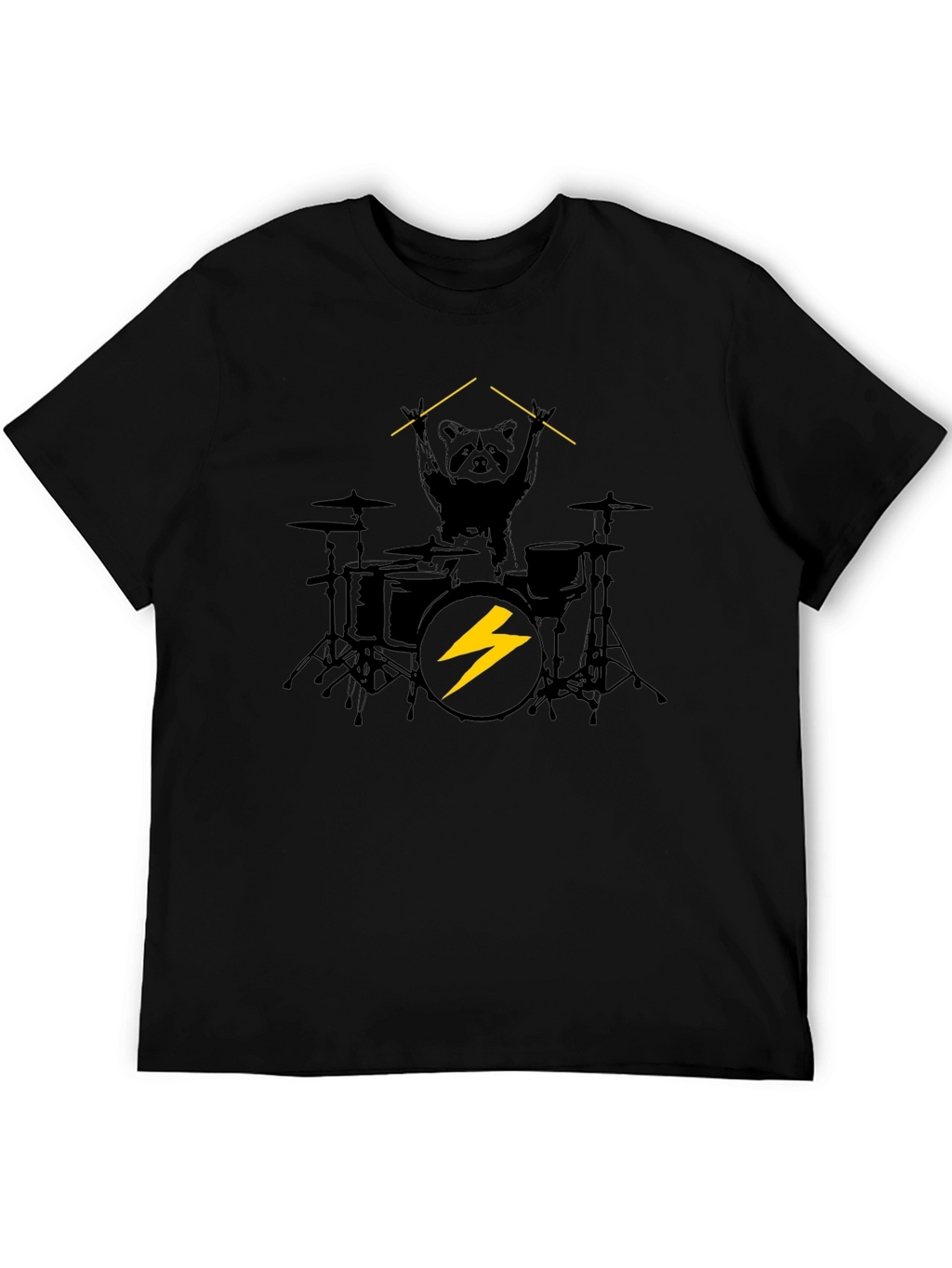 Raccoon Drummer Graphic Black T-Shirt