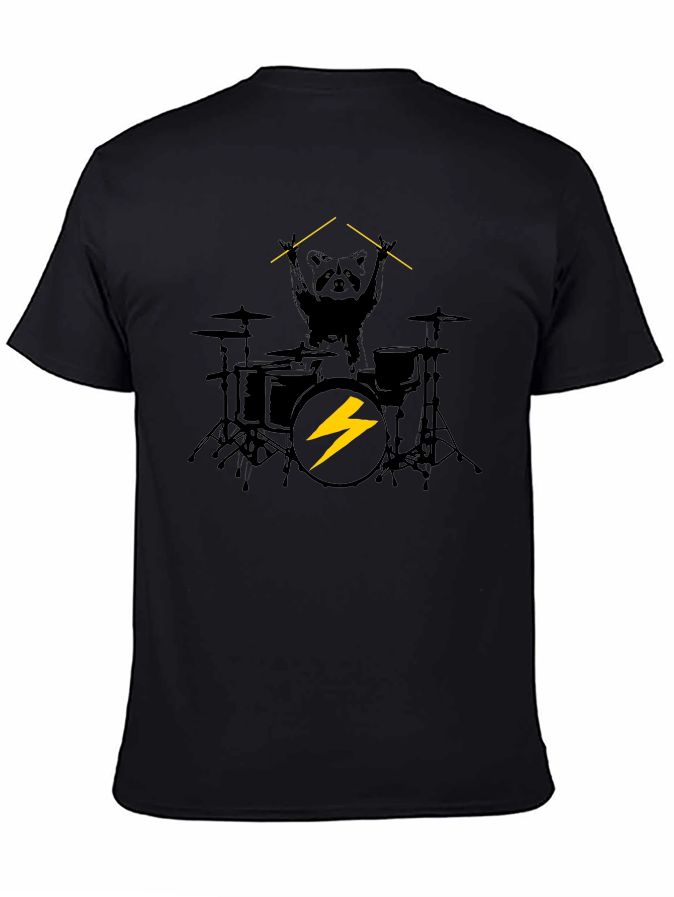 Raccoon Drummer Graphic Black T-Shirt