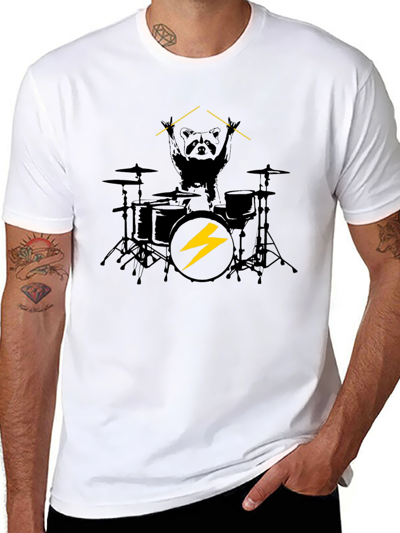 Raccoon Drummer Graphic Black T-Shirt