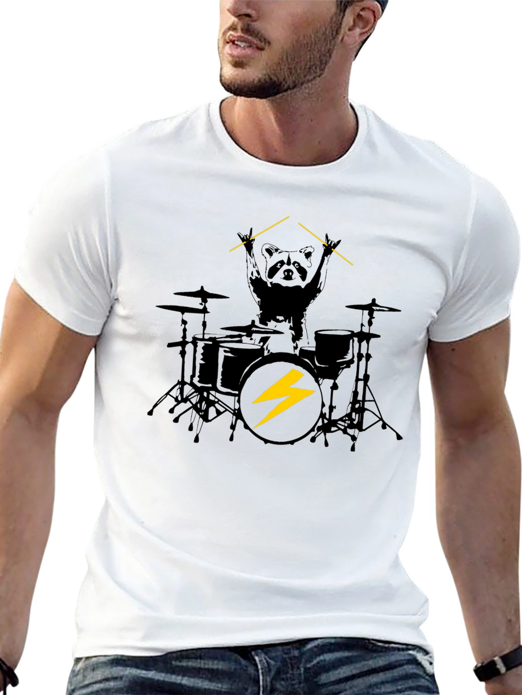 Raccoon Drummer Graphic Black T-Shirt