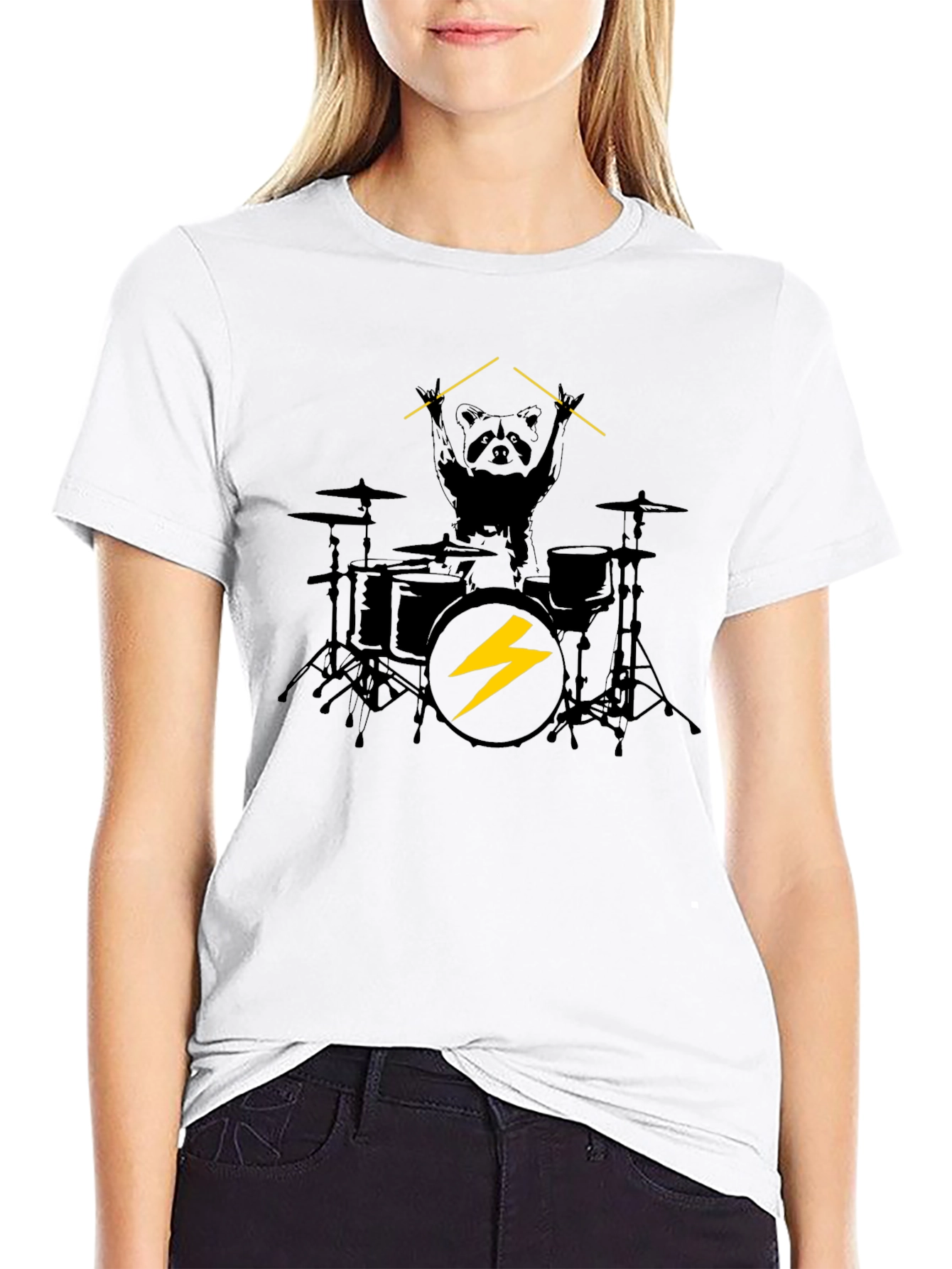 Raccoon Drummer Graphic Black T-Shirt