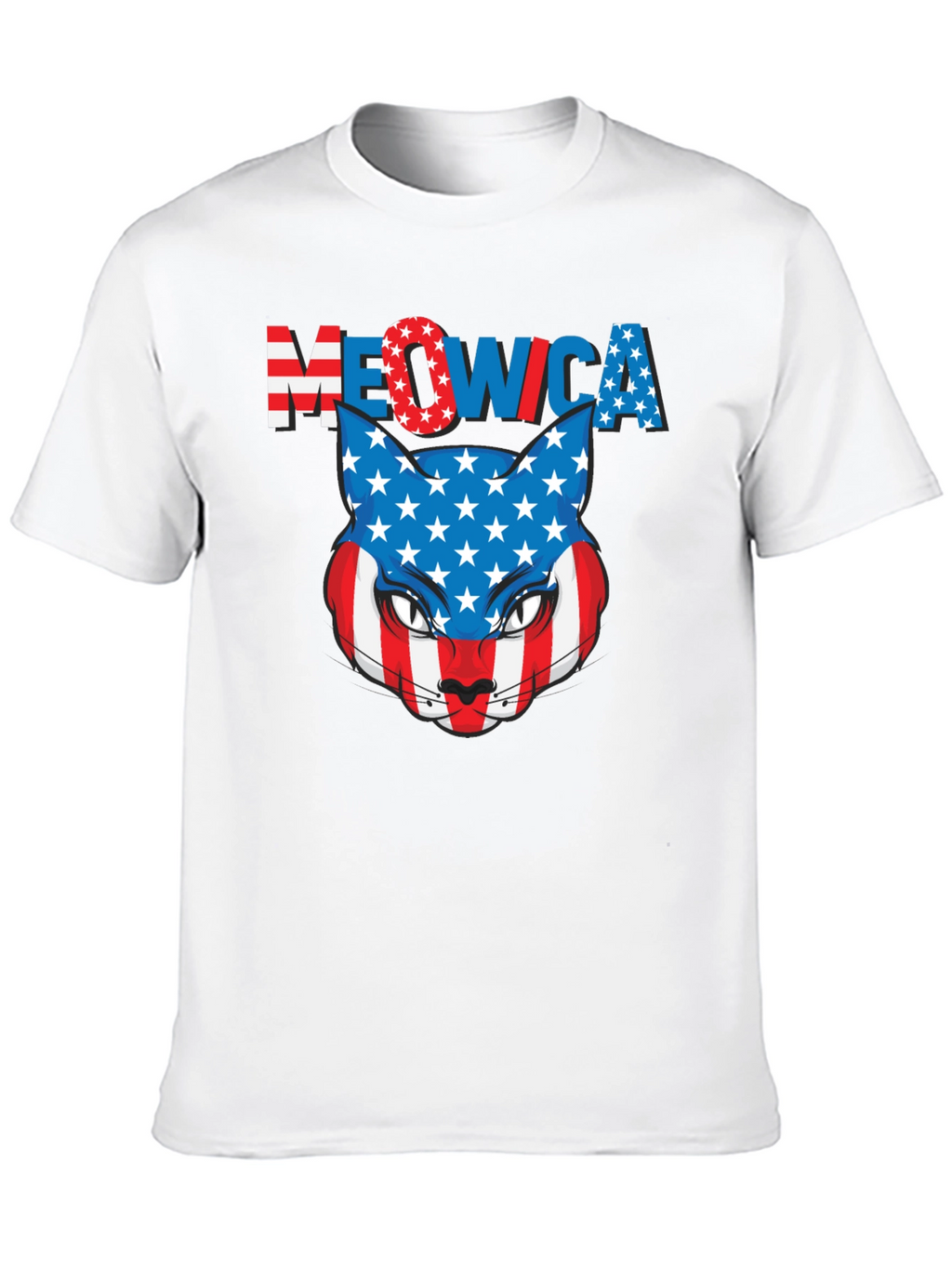 Meowica Patriotic Cat USA Flag Graphic T-Shirt