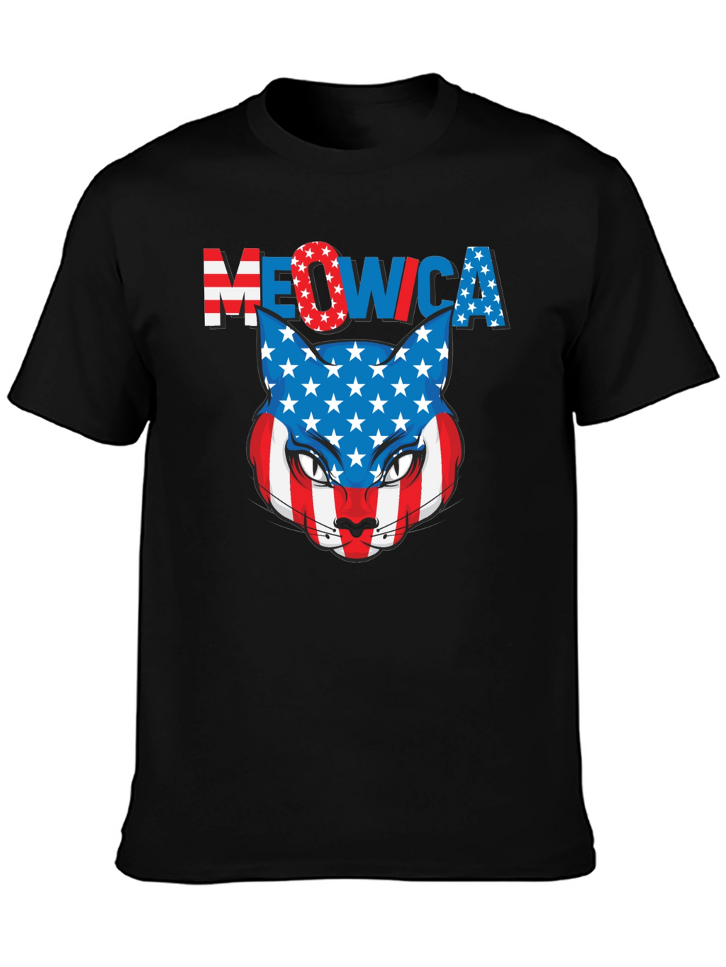 Meowica Patriotic Cat USA Flag Graphic T-Shirt