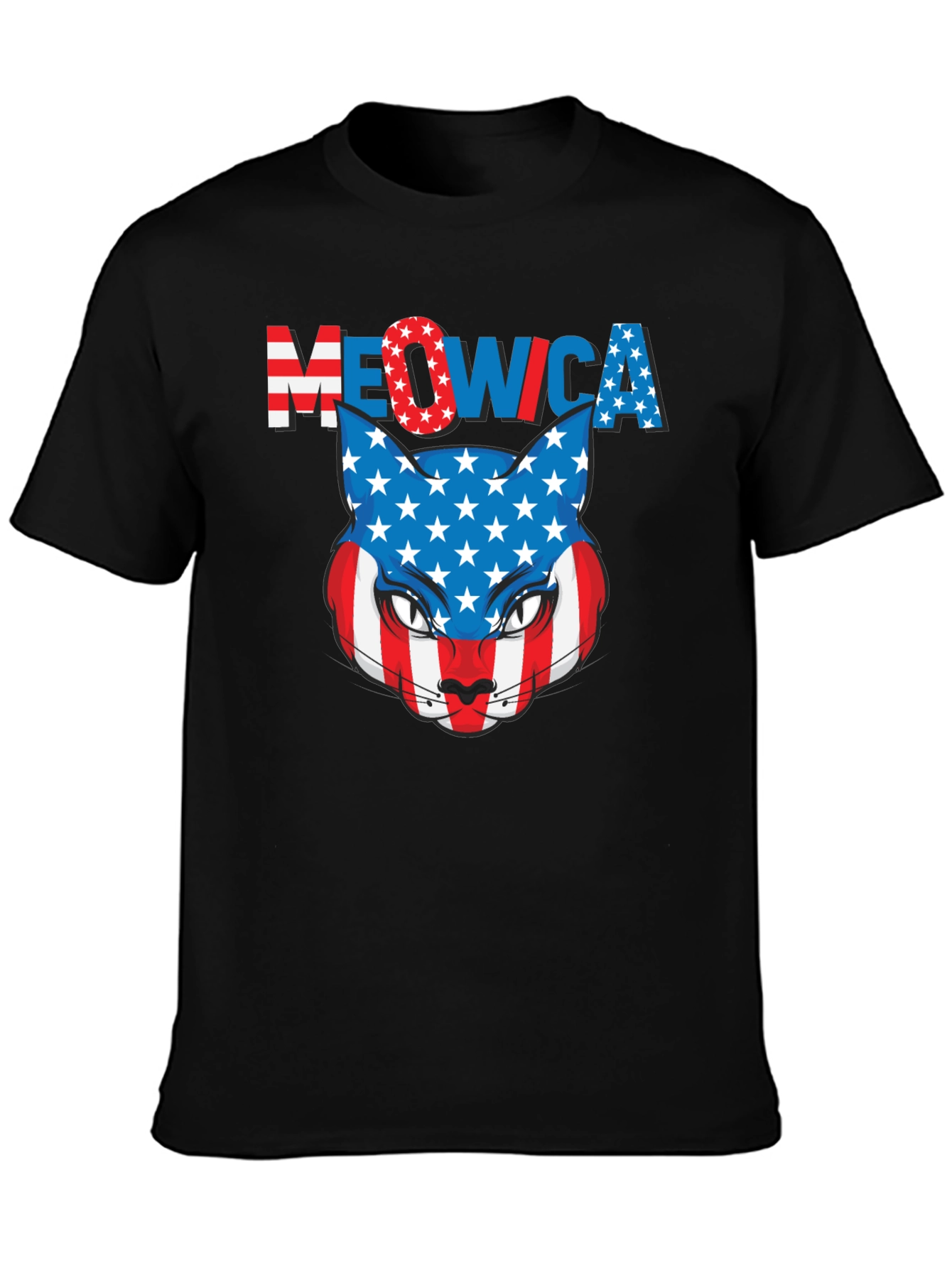 Meowica Patriotic Cat USA Flag Graphic T-Shirt