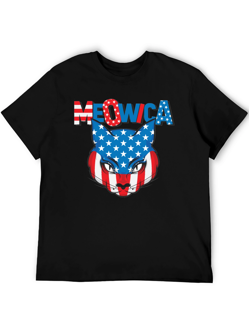 Meowica Patriotic Cat USA Flag Graphic T-Shirt