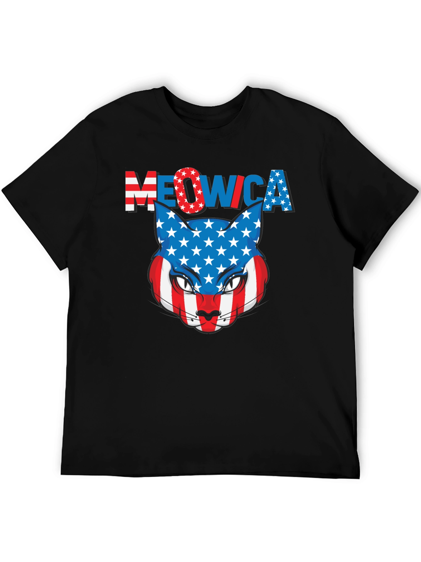 Meowica Patriotic Cat USA Flag Graphic T-Shirt