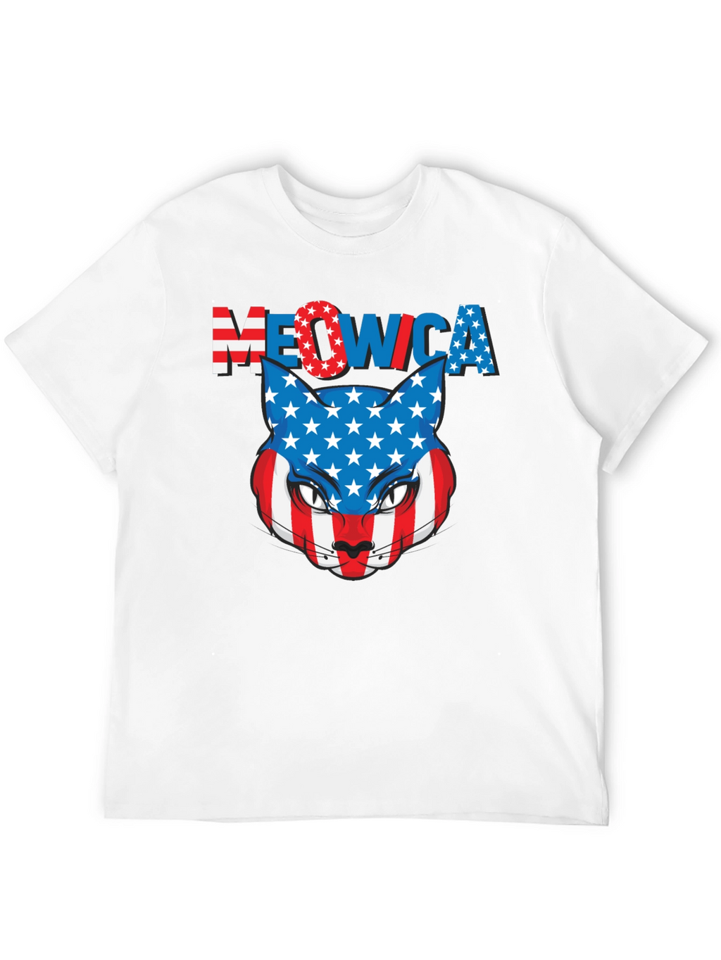 Meowica Patriotic Cat USA Flag Graphic T-Shirt