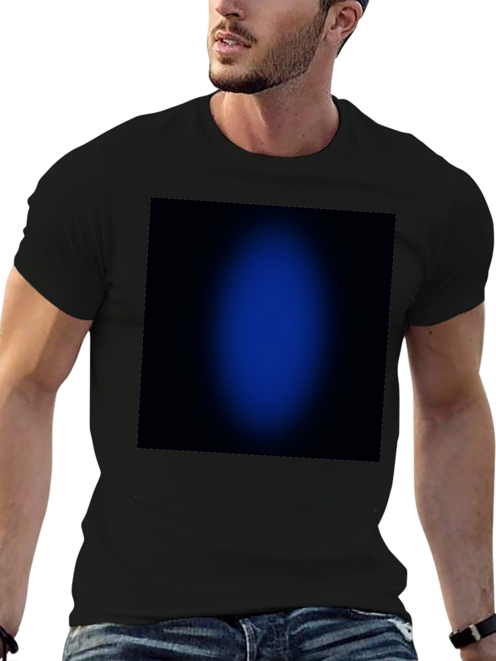 Black T-Shirt with Abstract Blue Design