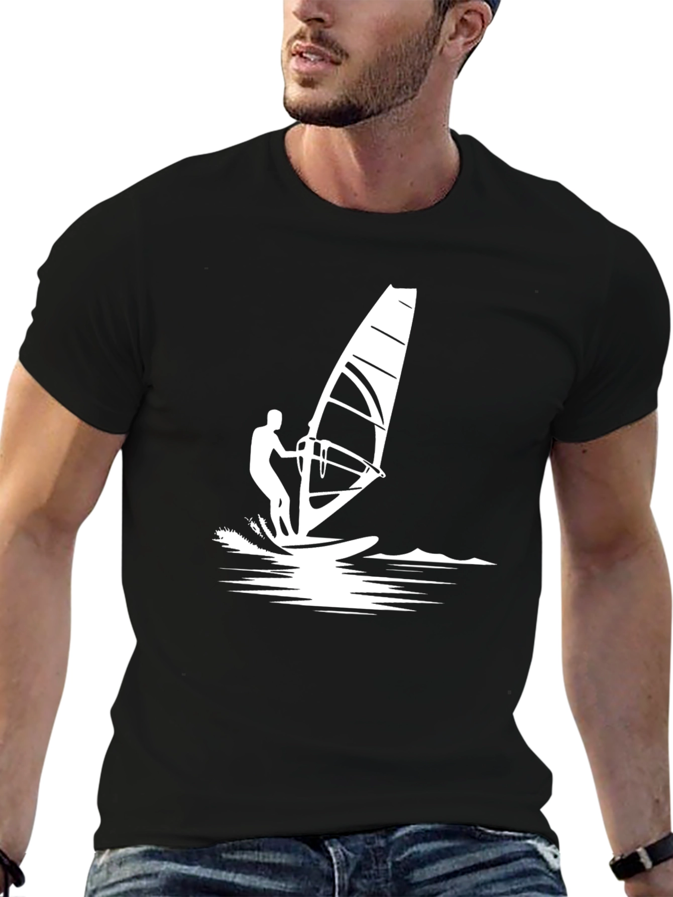Windsurfer Graphic Tee - Black Cotton T-Shirt