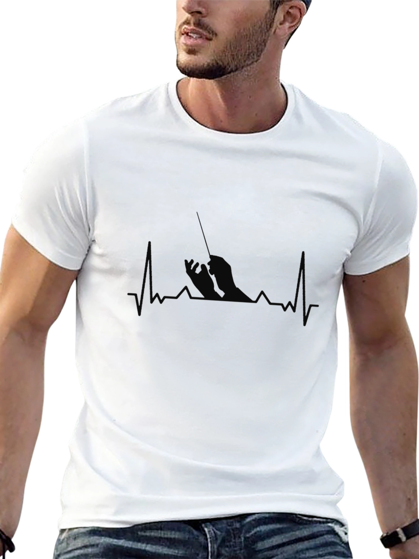 Fisherman Heartbeat T-Shirt - Black