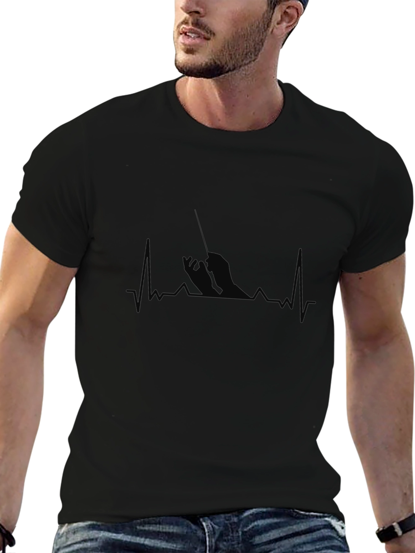 Fisherman Heartbeat T-Shirt - Black