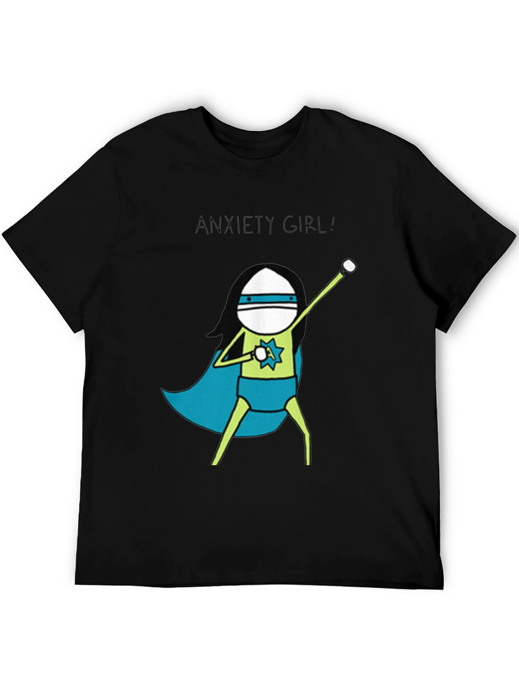 Anxiety Girl Superhero Graphic Tee - Black Cotton T-Shirt