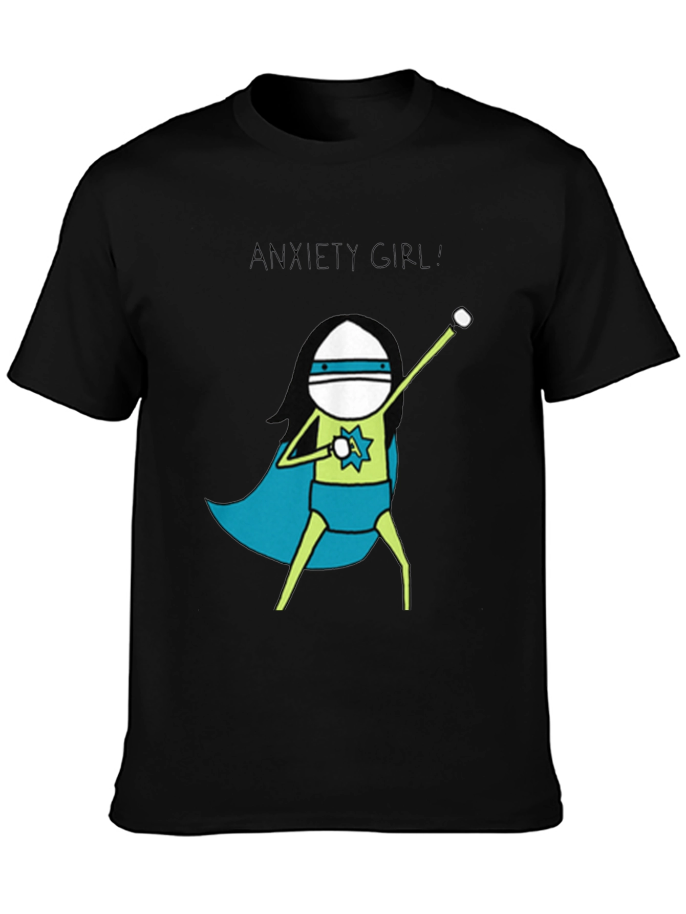 Anxiety Girl Superhero Graphic Tee - Black Cotton T-Shirt