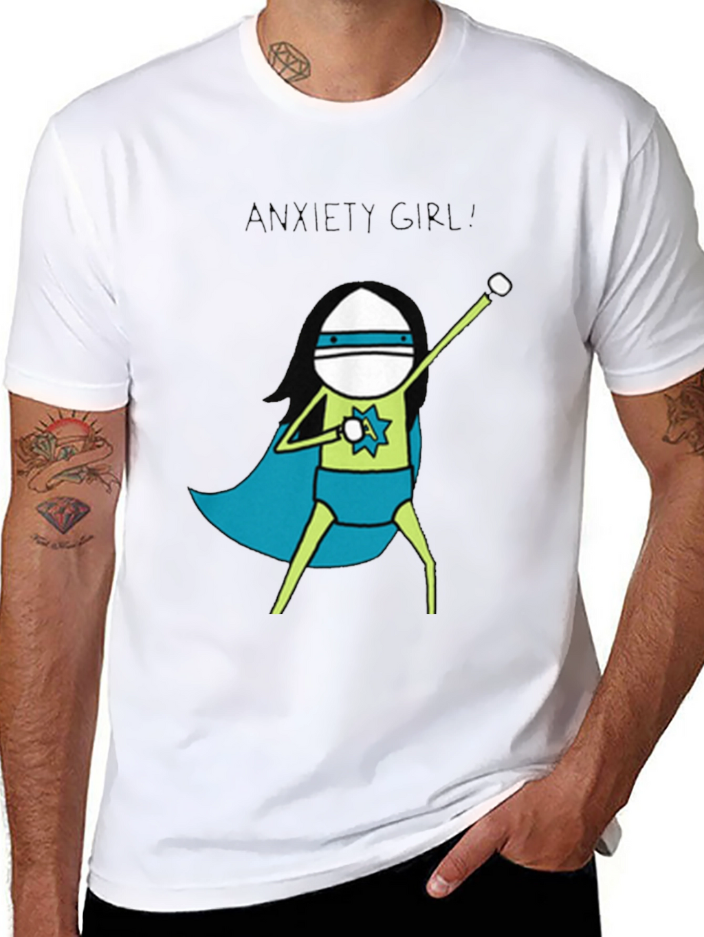 Anxiety Girl Superhero Graphic Tee - Black Cotton T-Shirt