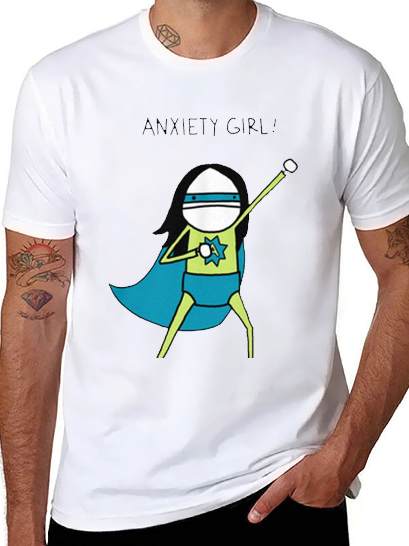 Anxiety Girl Superhero Graphic Tee - Black Cotton T-Shirt