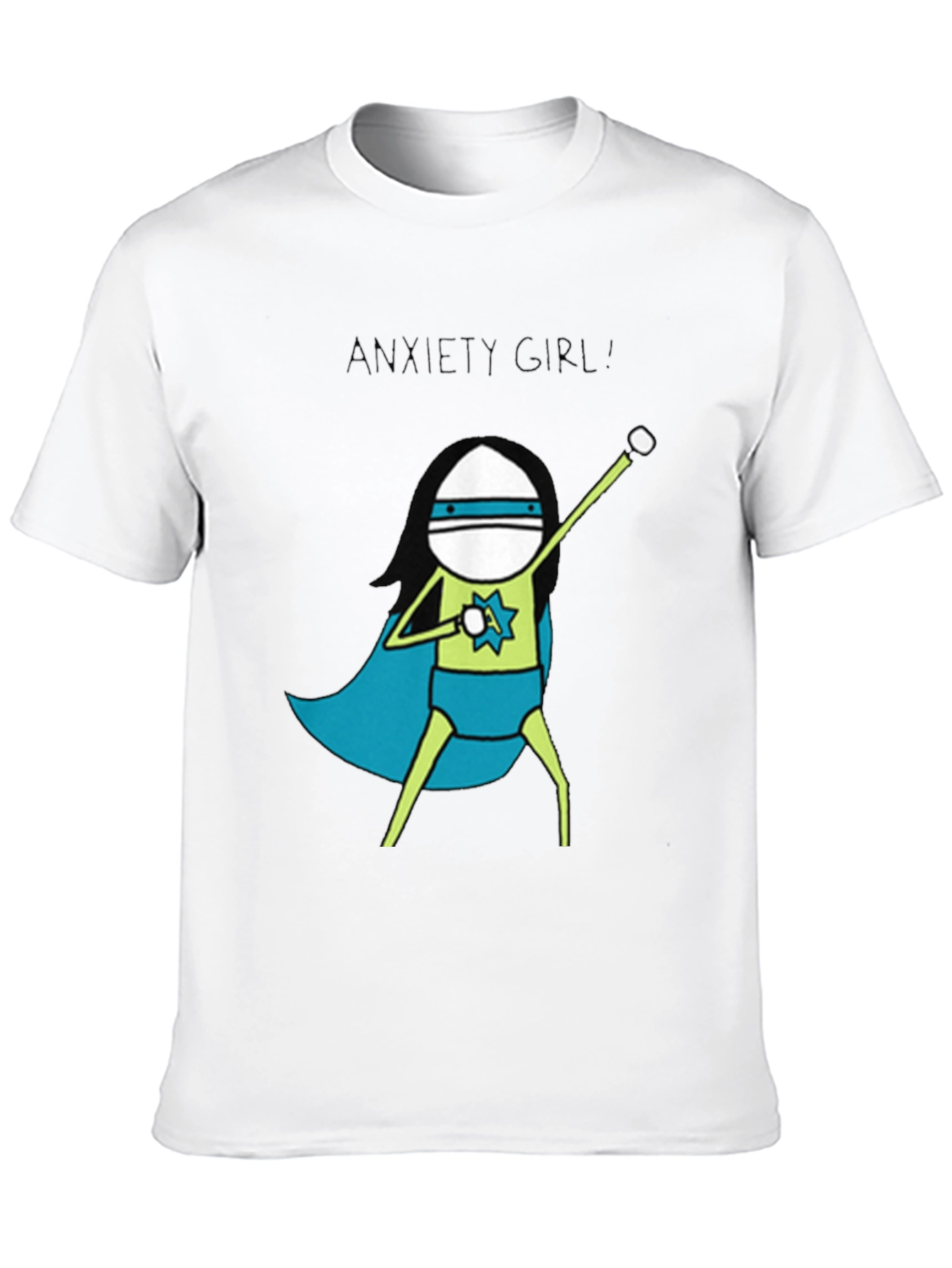 Anxiety Girl Superhero Graphic Tee - Black Cotton T-Shirt
