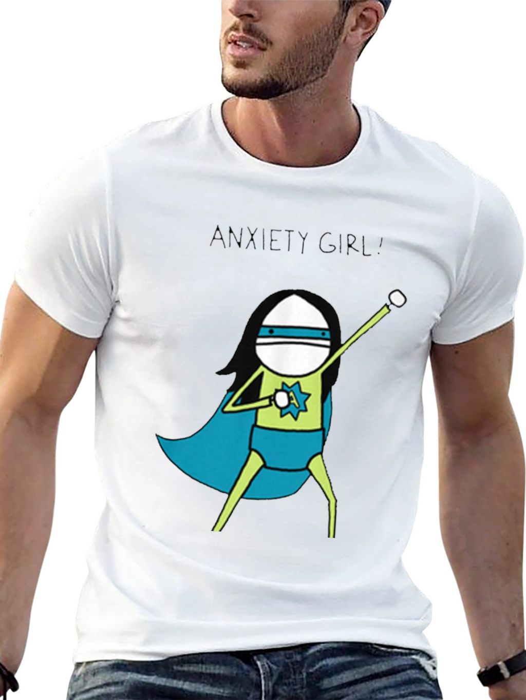 Anxiety Girl Superhero Graphic Tee - Black Cotton T-Shirt