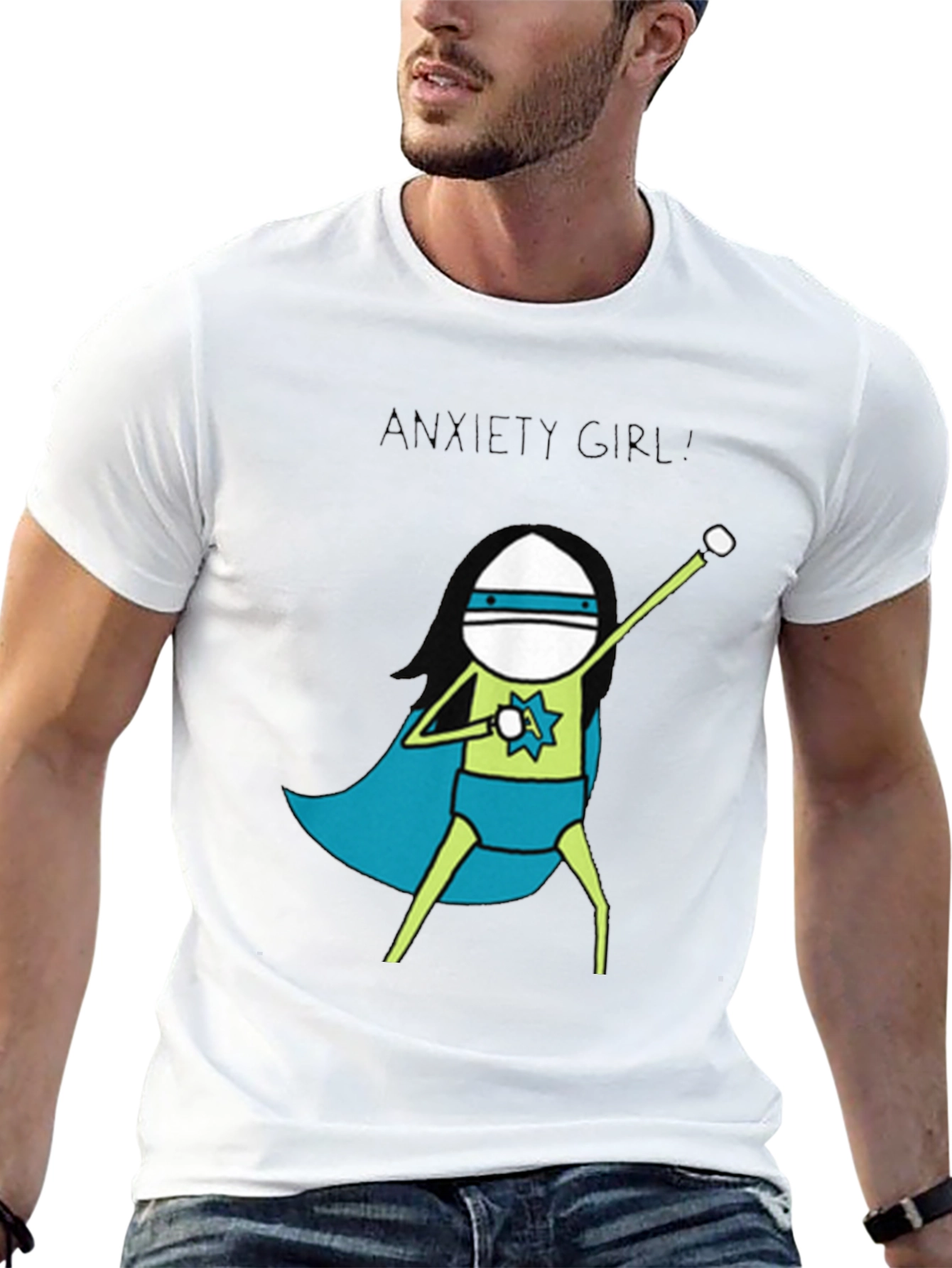 Anxiety Girl Superhero Graphic Tee - Black Cotton T-Shirt