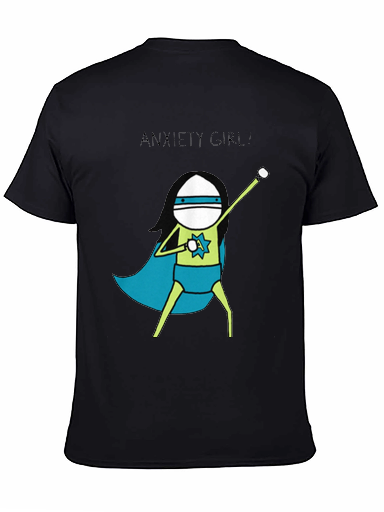 Anxiety Girl Superhero Graphic Tee - Black Cotton T-Shirt
